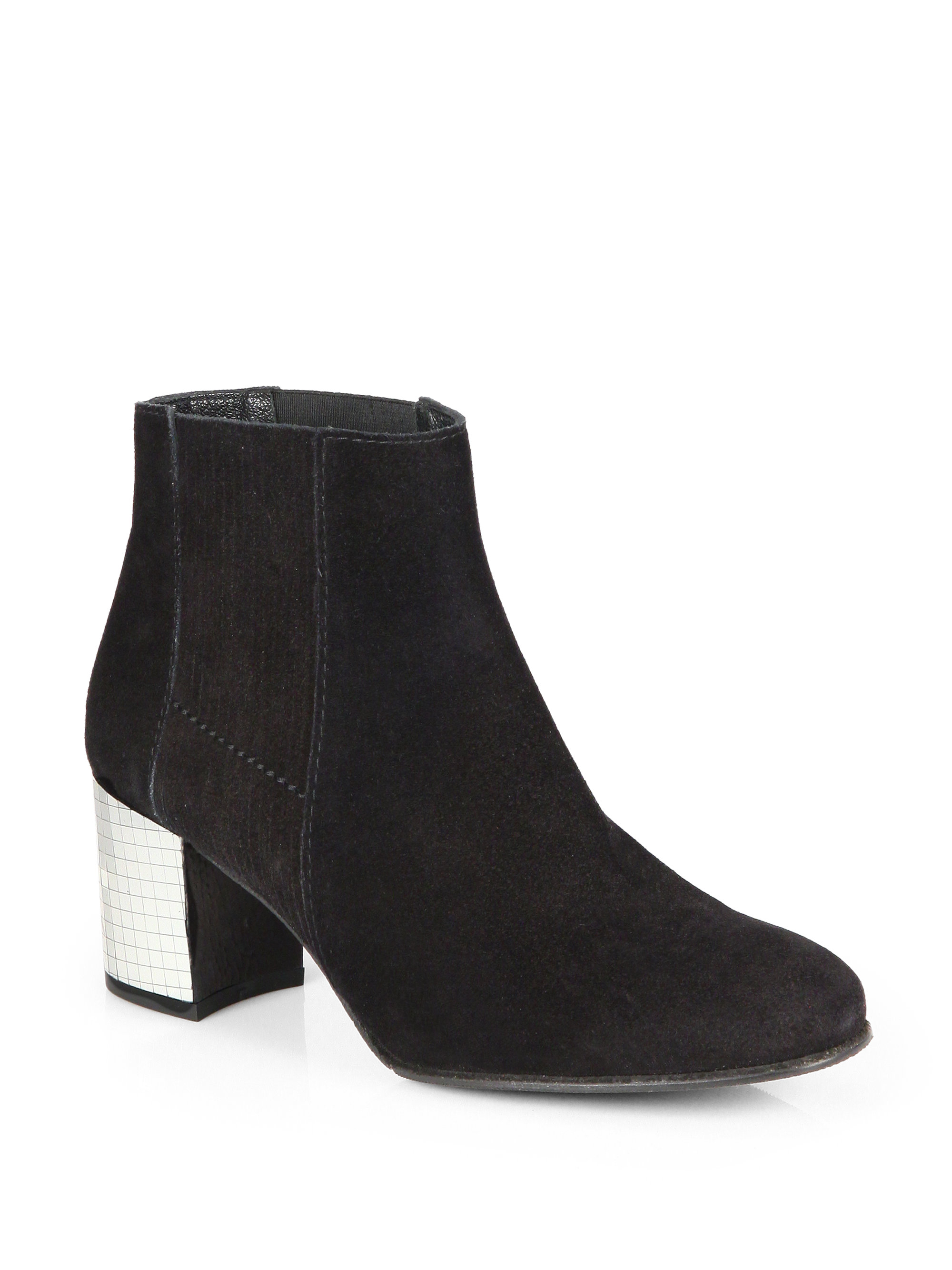 black ankle boots with silver heel