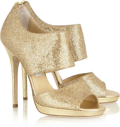 Jimmy Choo Private Glittered Leather Sandals in Gold | Lyst