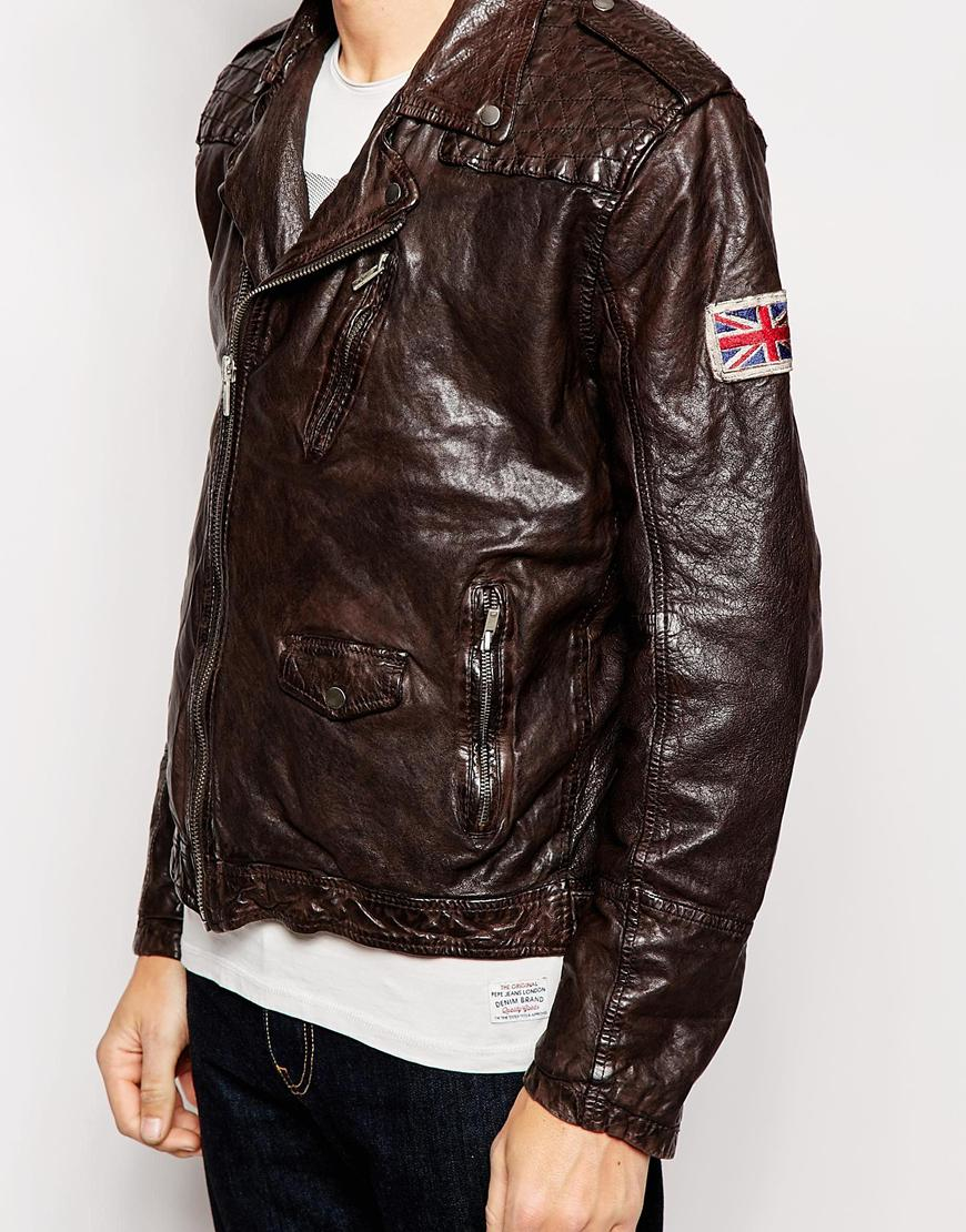 Lyst Pepe Jeans Pepe Leather Jacket Arcade Biker Vintage Dip Dyed in