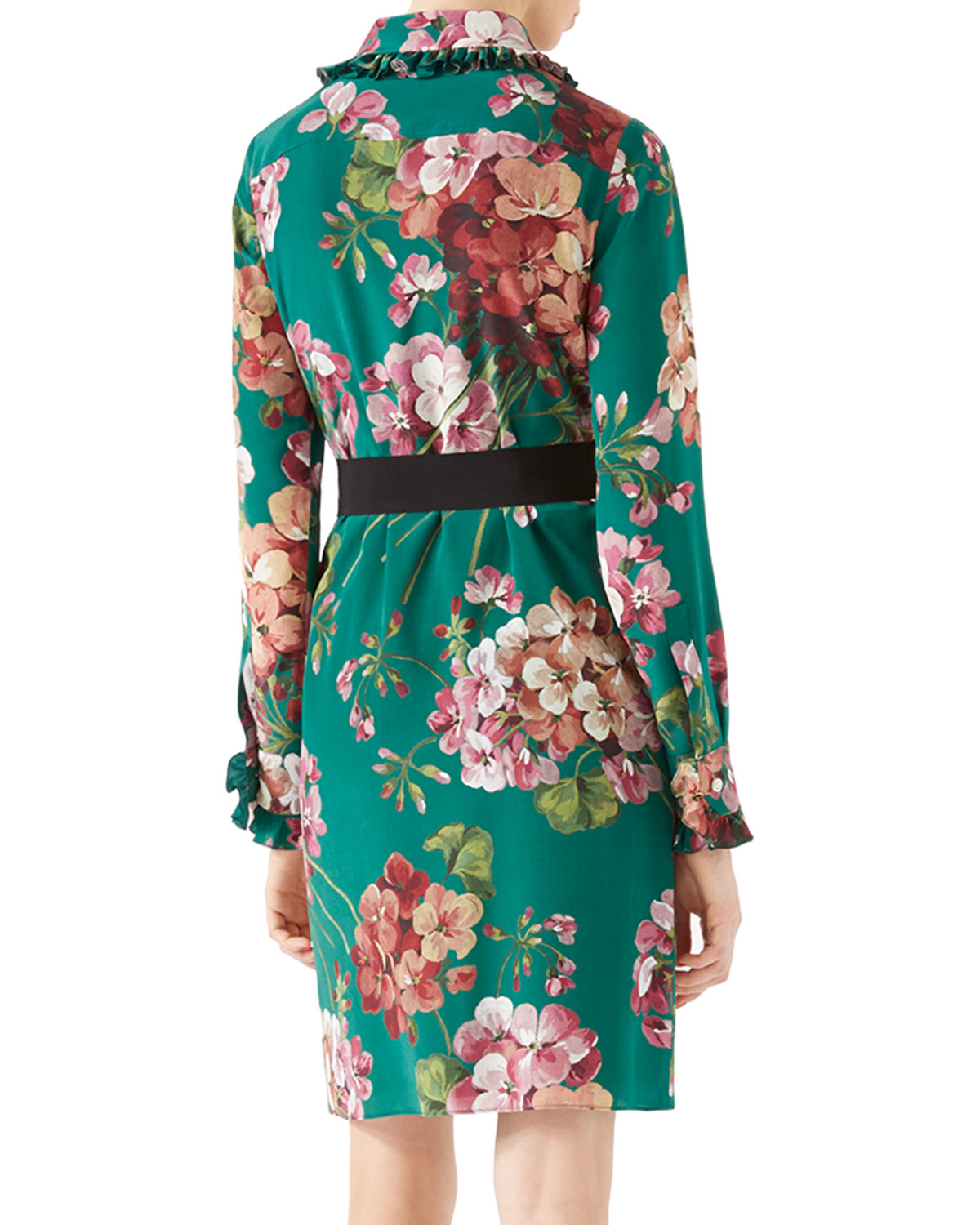 Lyst Gucci Blooms Print Silk Shirt Dress In Green Gallery