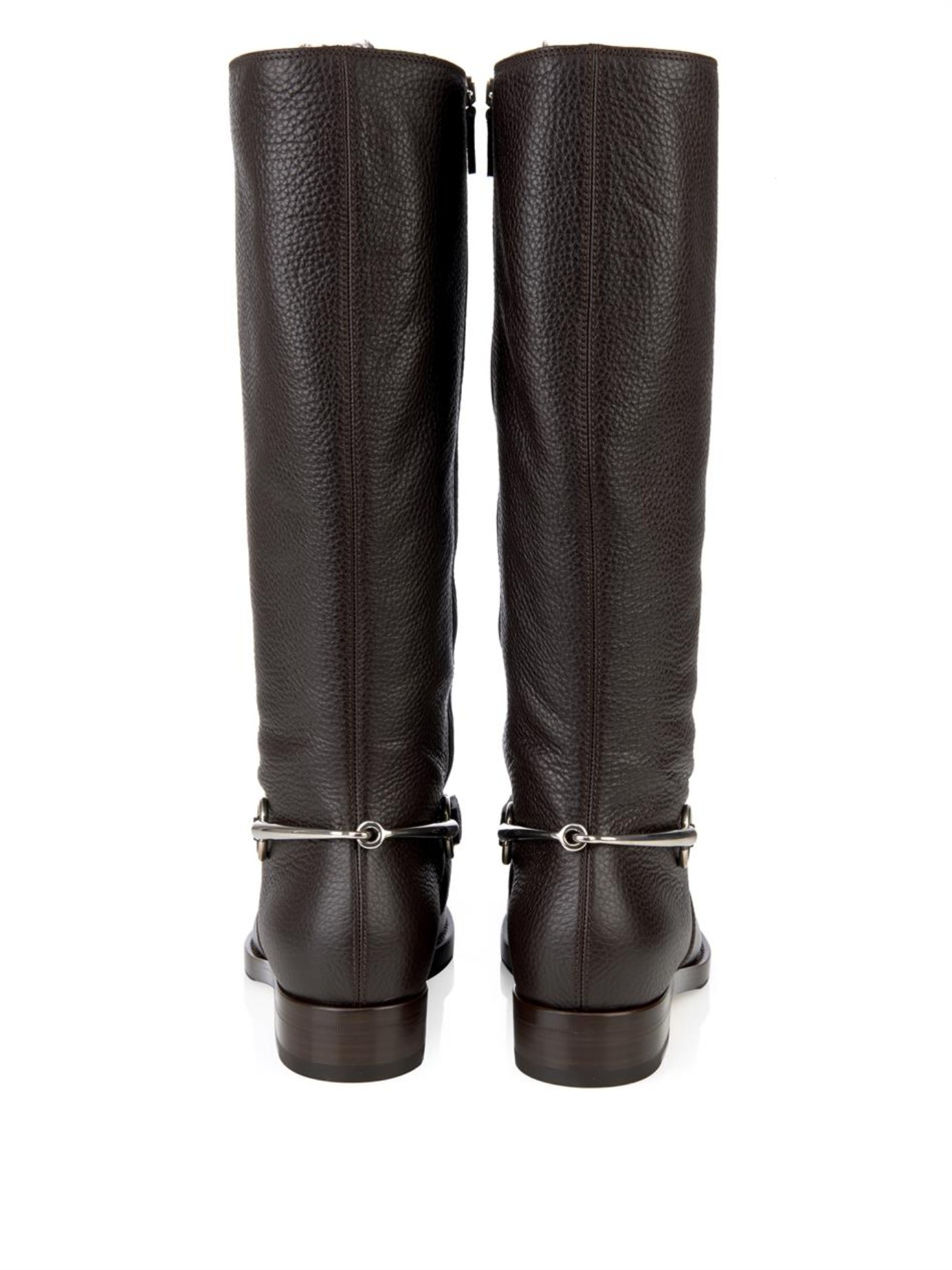 Gucci Horsebit Leather Riding Boots in Brown - Lyst