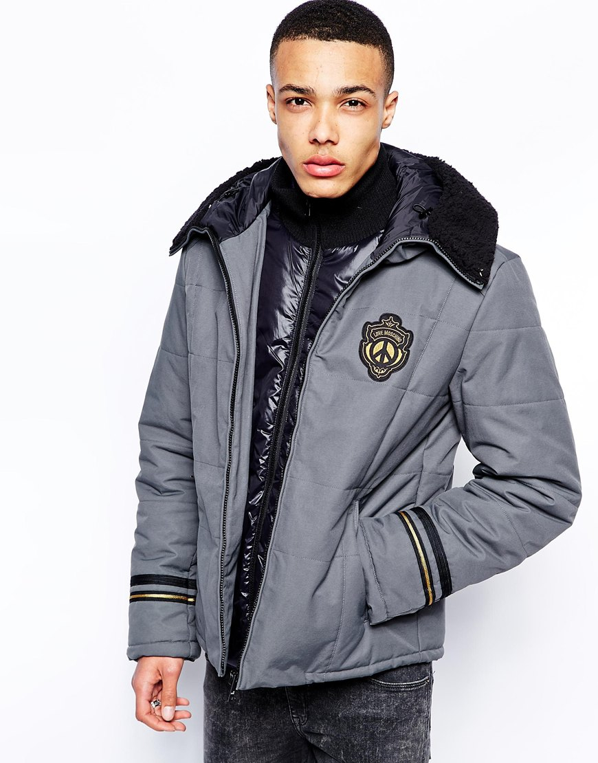 Lyst Love Moschino Quilted Jacket Double Layered in Gray for Men