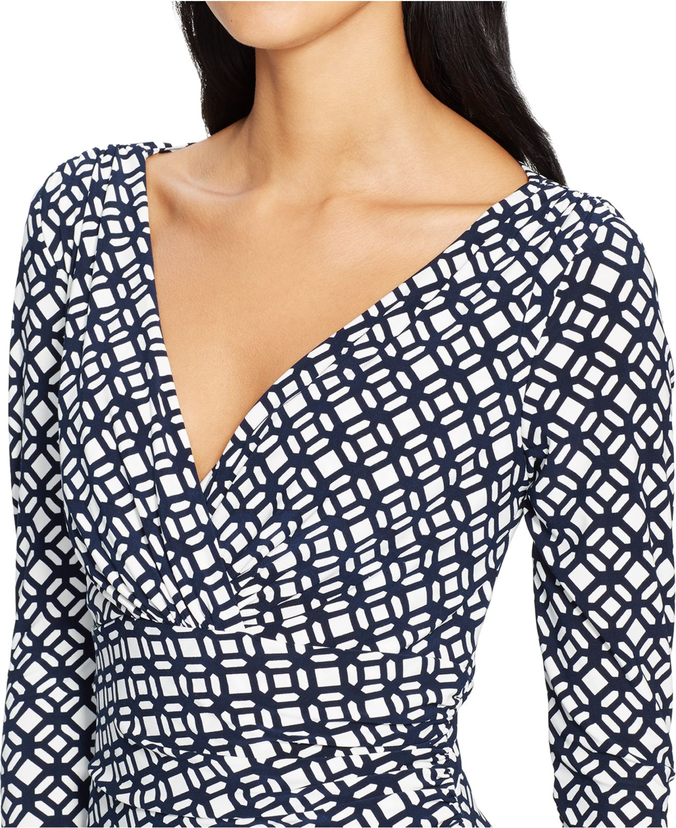 Lauren by Ralph Lauren Petite Printed Faux-Wrap Dress in Blue | Lyst