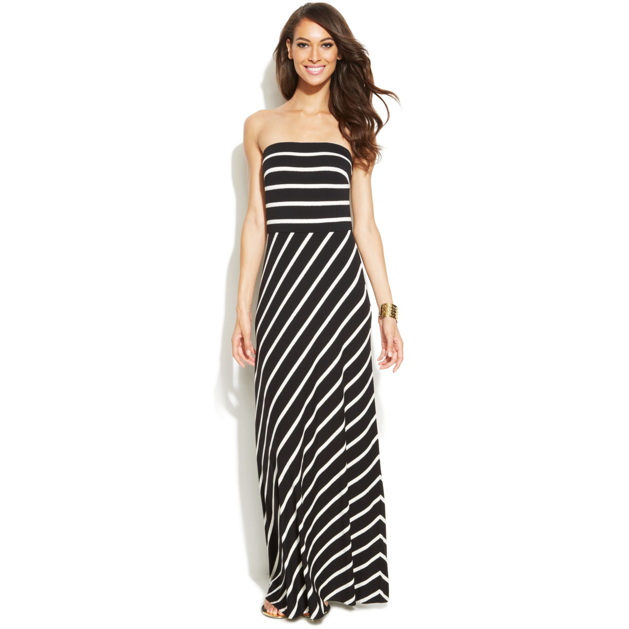 INC International Concepts Strapless Striped Maxi Dress in Black | Lyst
