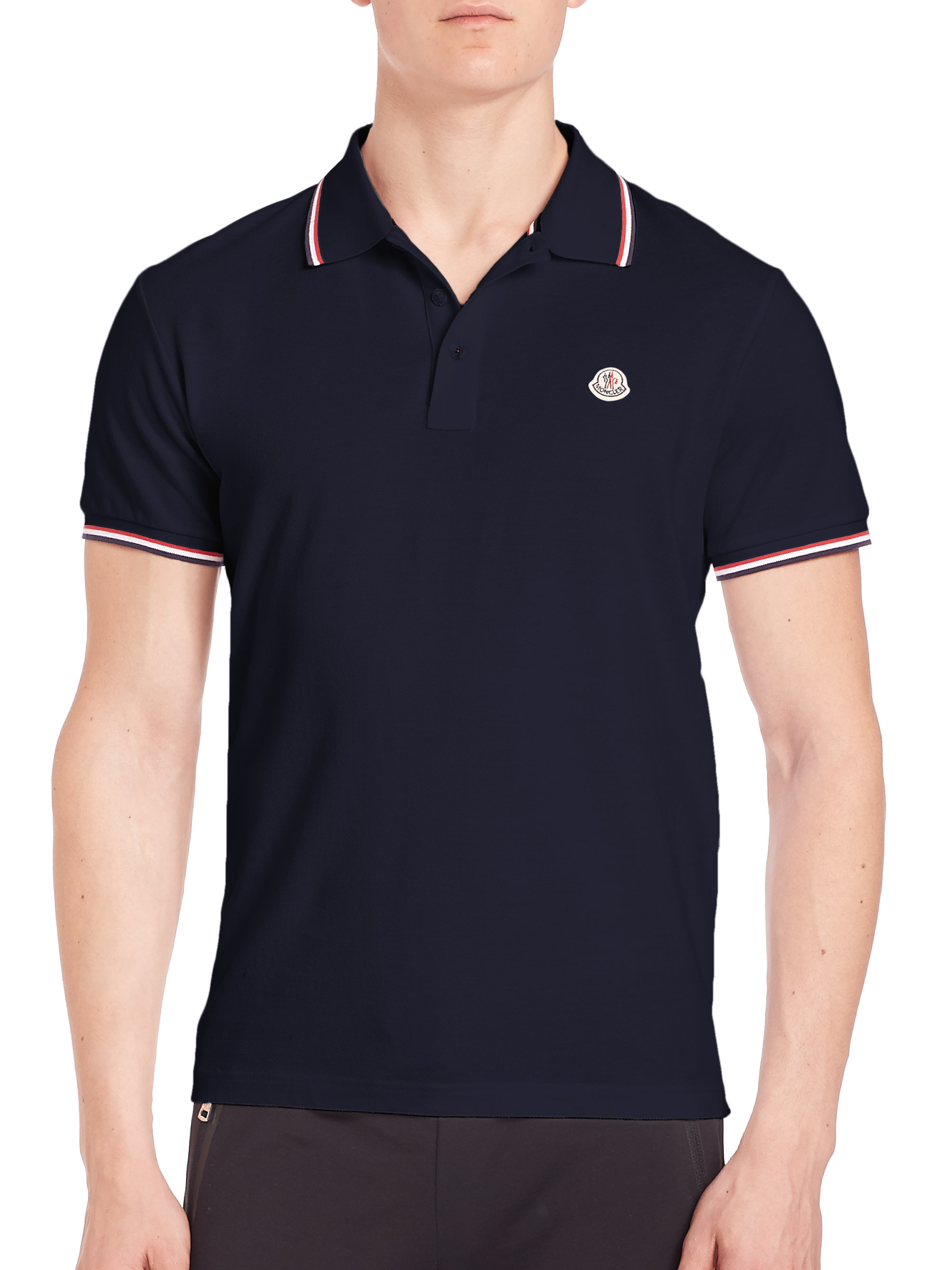 Moncler Cotton Striped Trim Polo in Navy (Blue) for Men - Lyst