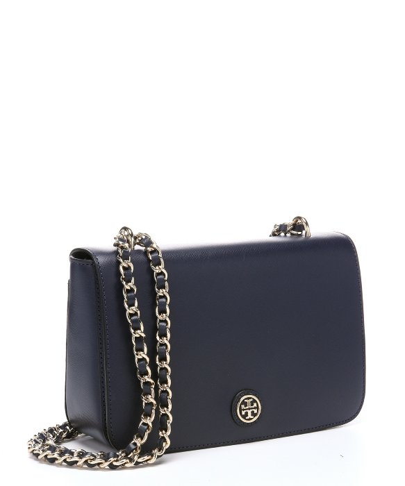 Tory burch Navy Blue Leather 'Robinson' Chain Link Shoulder Bag in Blue