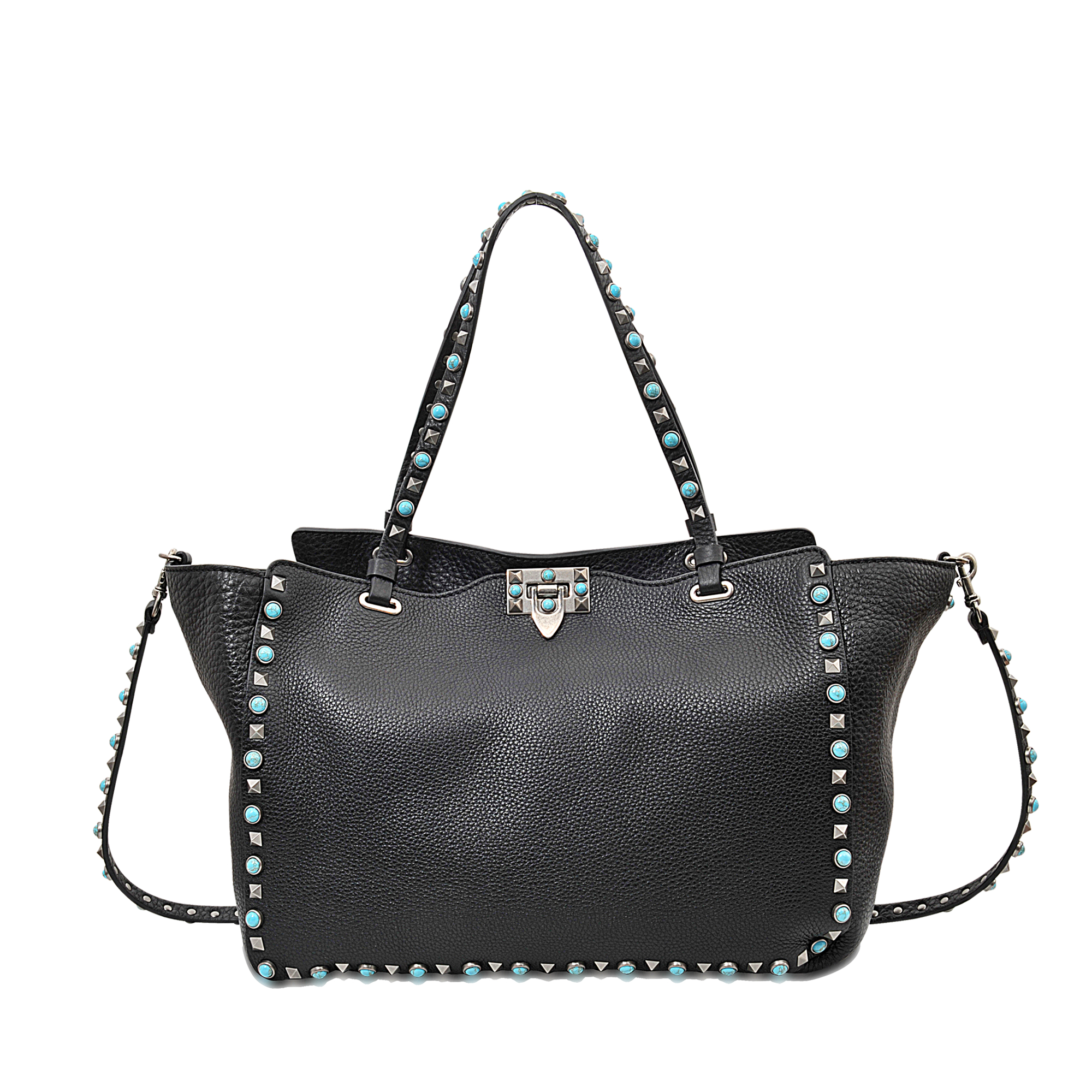 Valentino Rolling Turquoise Rockstud Medium Bag in Black - Lyst