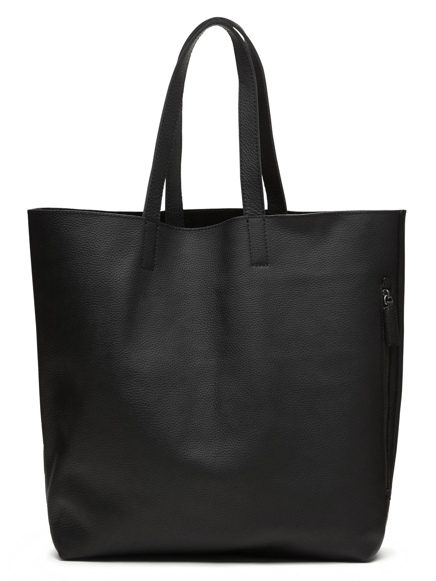 Banana republic Leather Side-zip Tote in Black for Men | Lyst