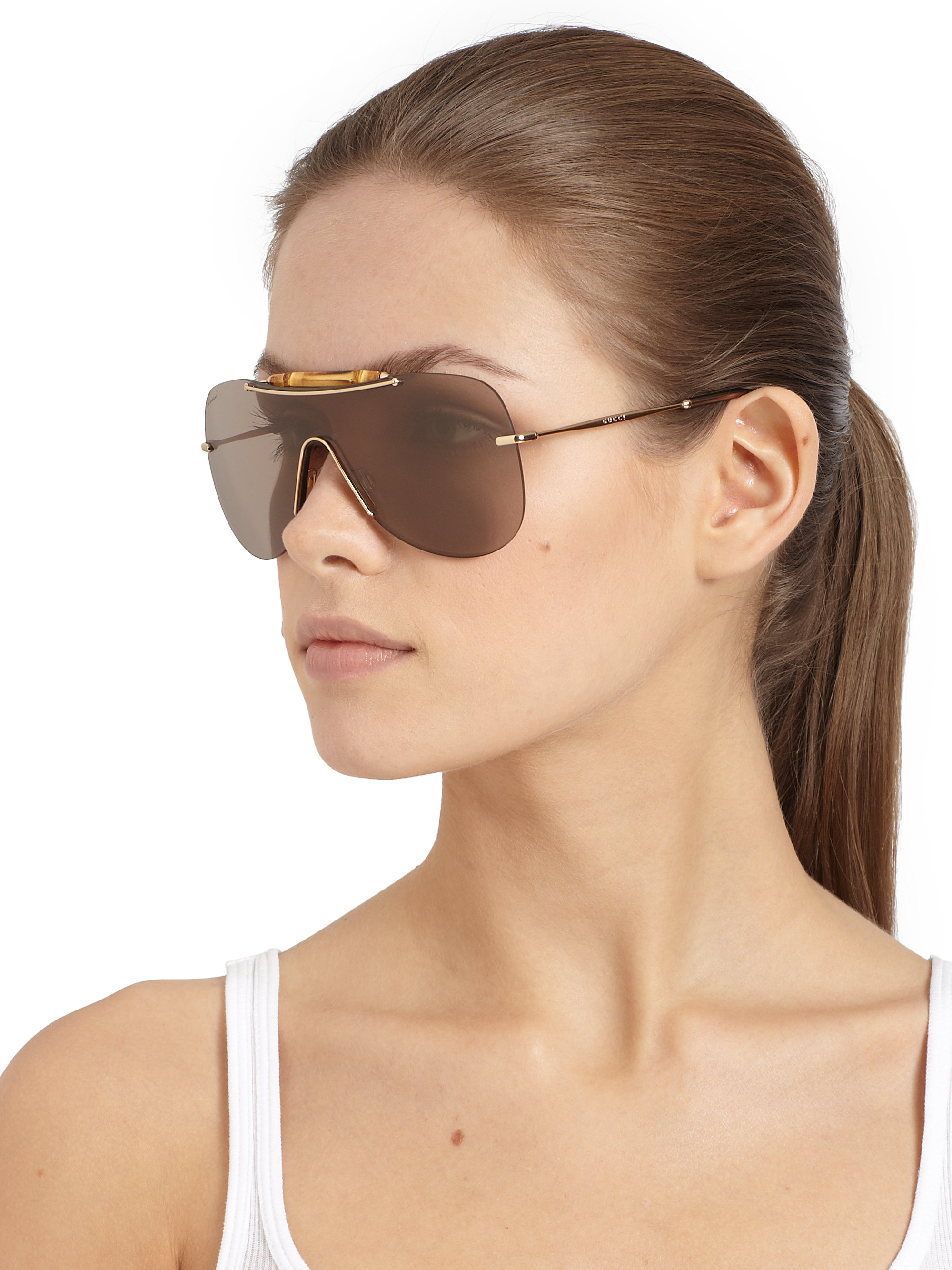 Gucci Bamboo Shield Sunglasses in Gold 