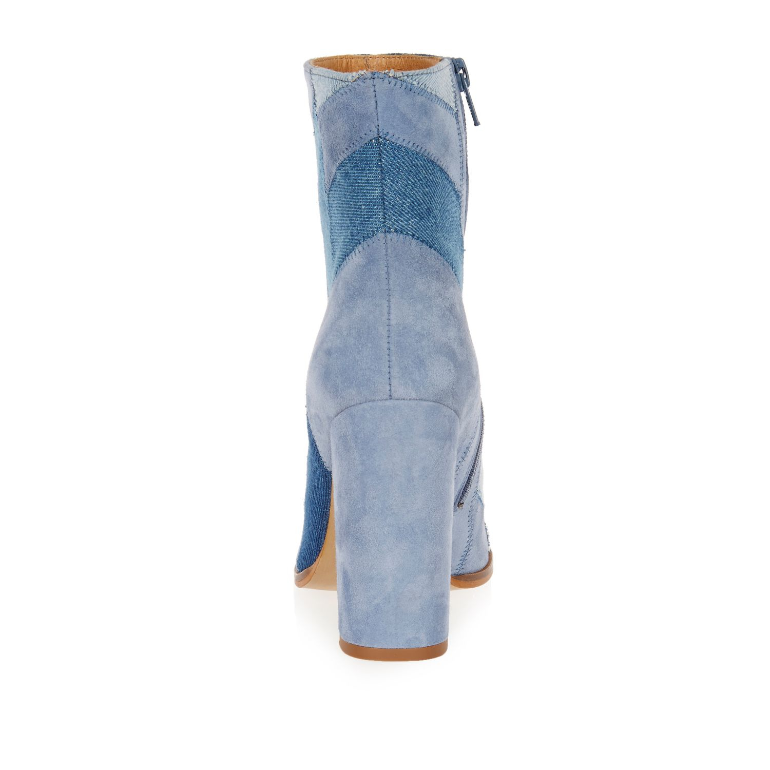 River Island Blue Denim Patchwork Heeled Ankle Boots | Lyst