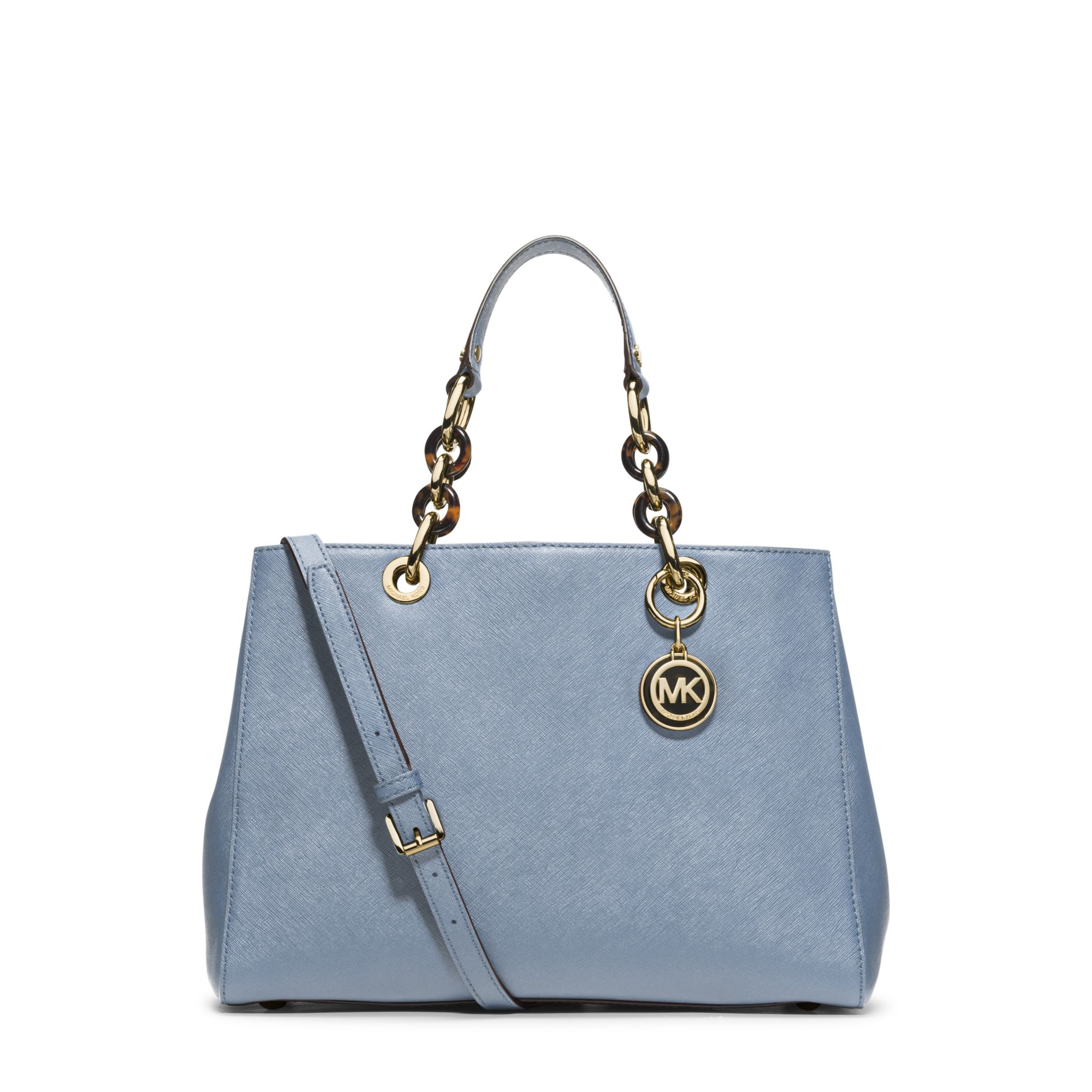 Lyst Michael Kors Cynthia Medium Leather Satchel In Blue Gallery Women S Michael By Kors Cynthia