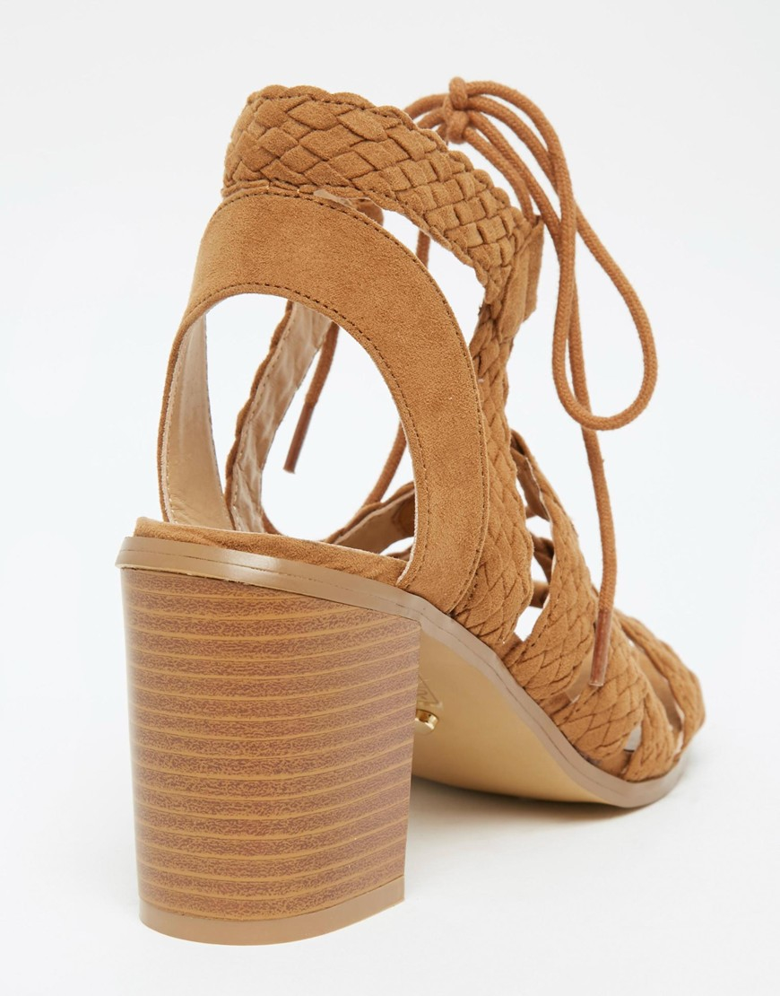 Oasis Lace Up Block Heeled Sandal in Brown | Lyst