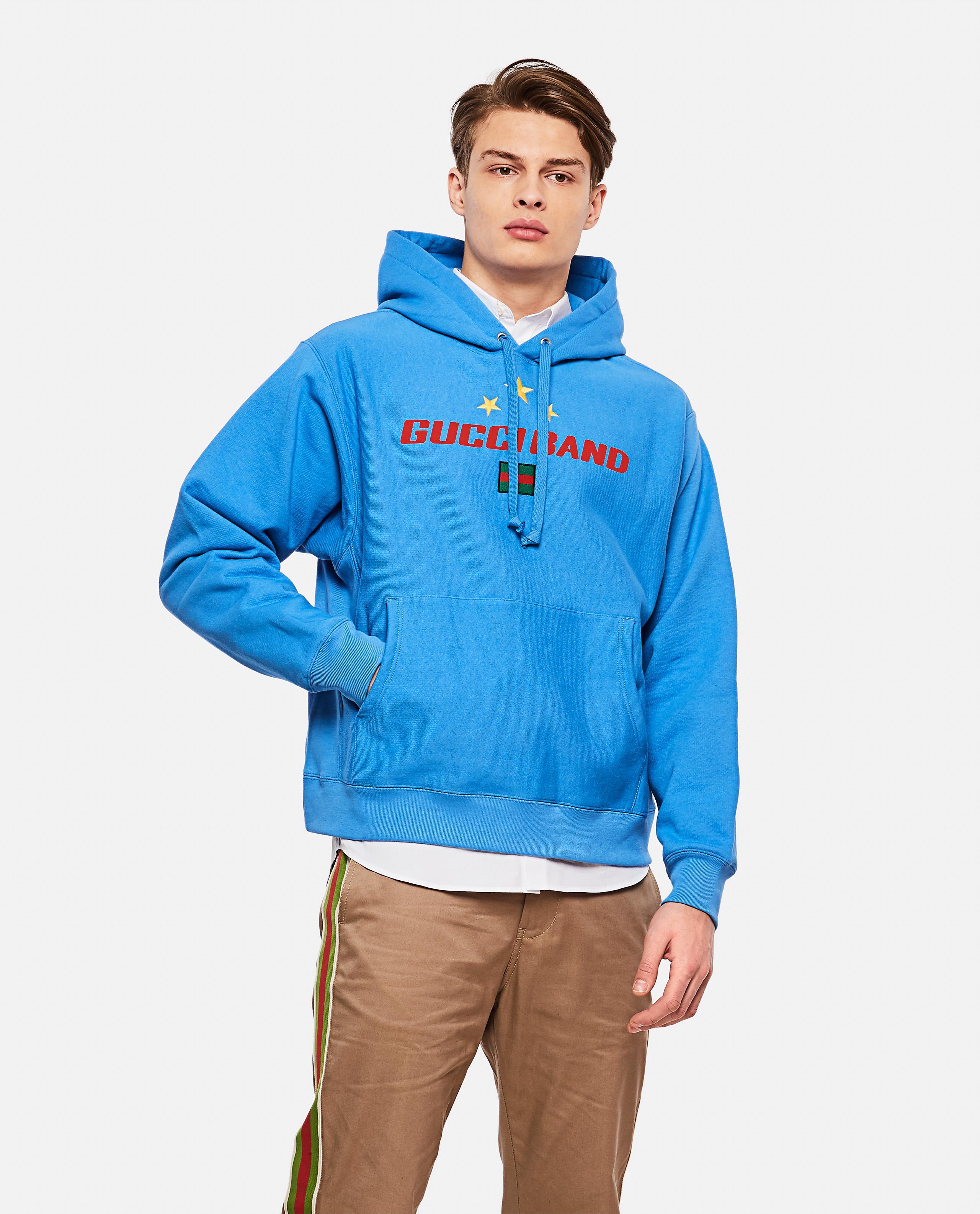 Gucci Cotton Band Print Hooded Sweatshirt in Blue for Men | Lyst