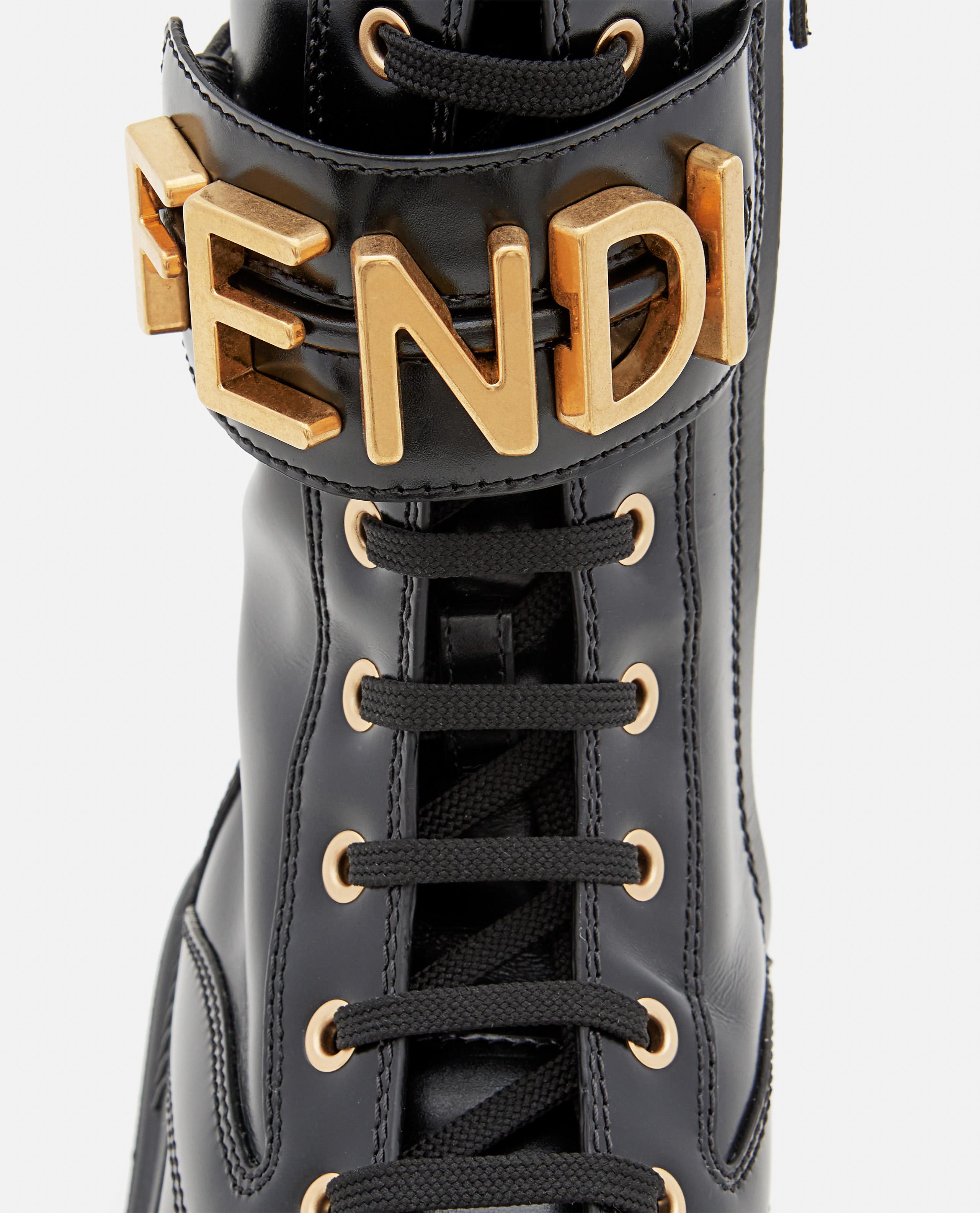 Fendi Leather Combat Boots With Golden Logo in Black Lyst
