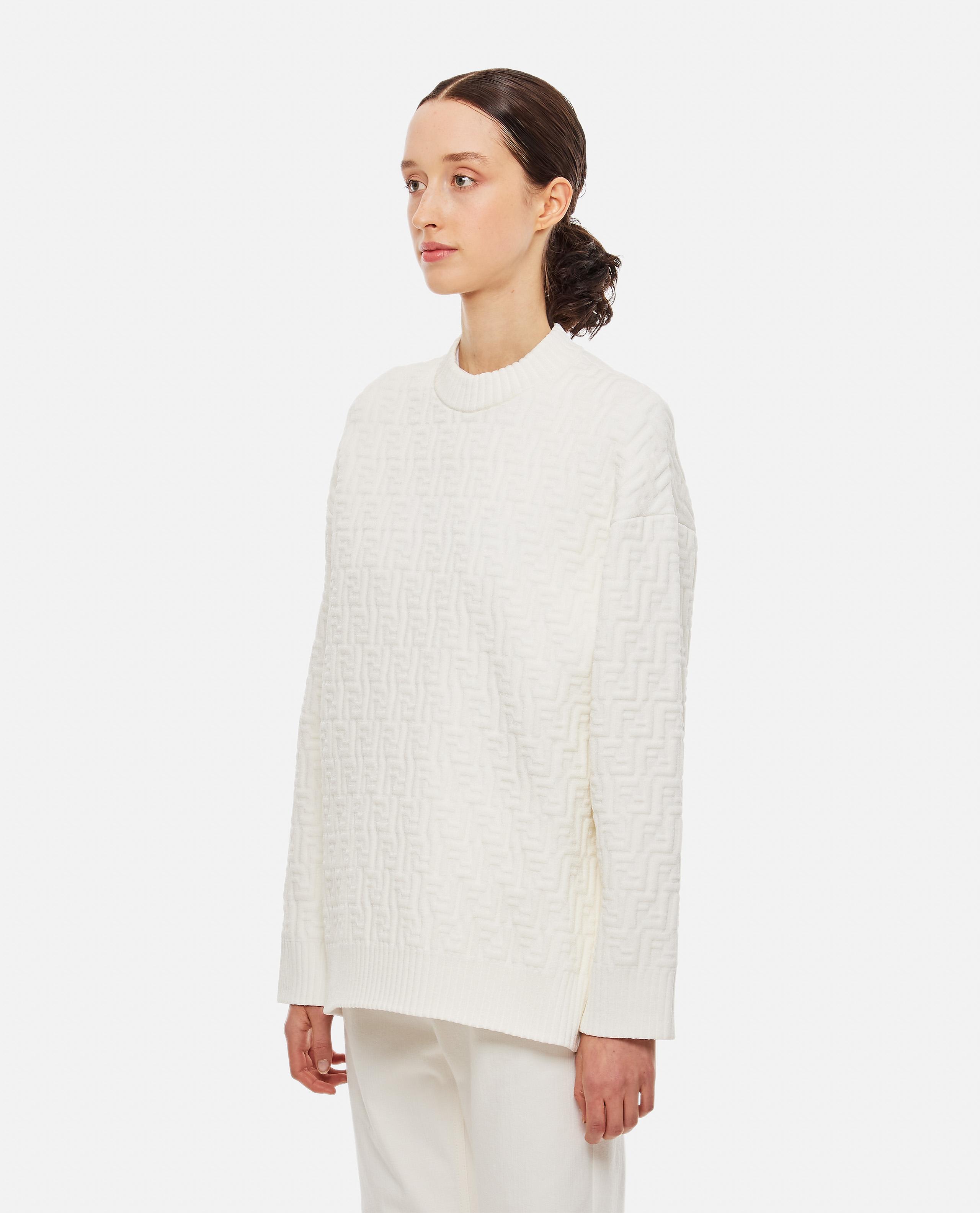 Fendi Ff Embossed Knitted Viscose Sweater in White | Lyst