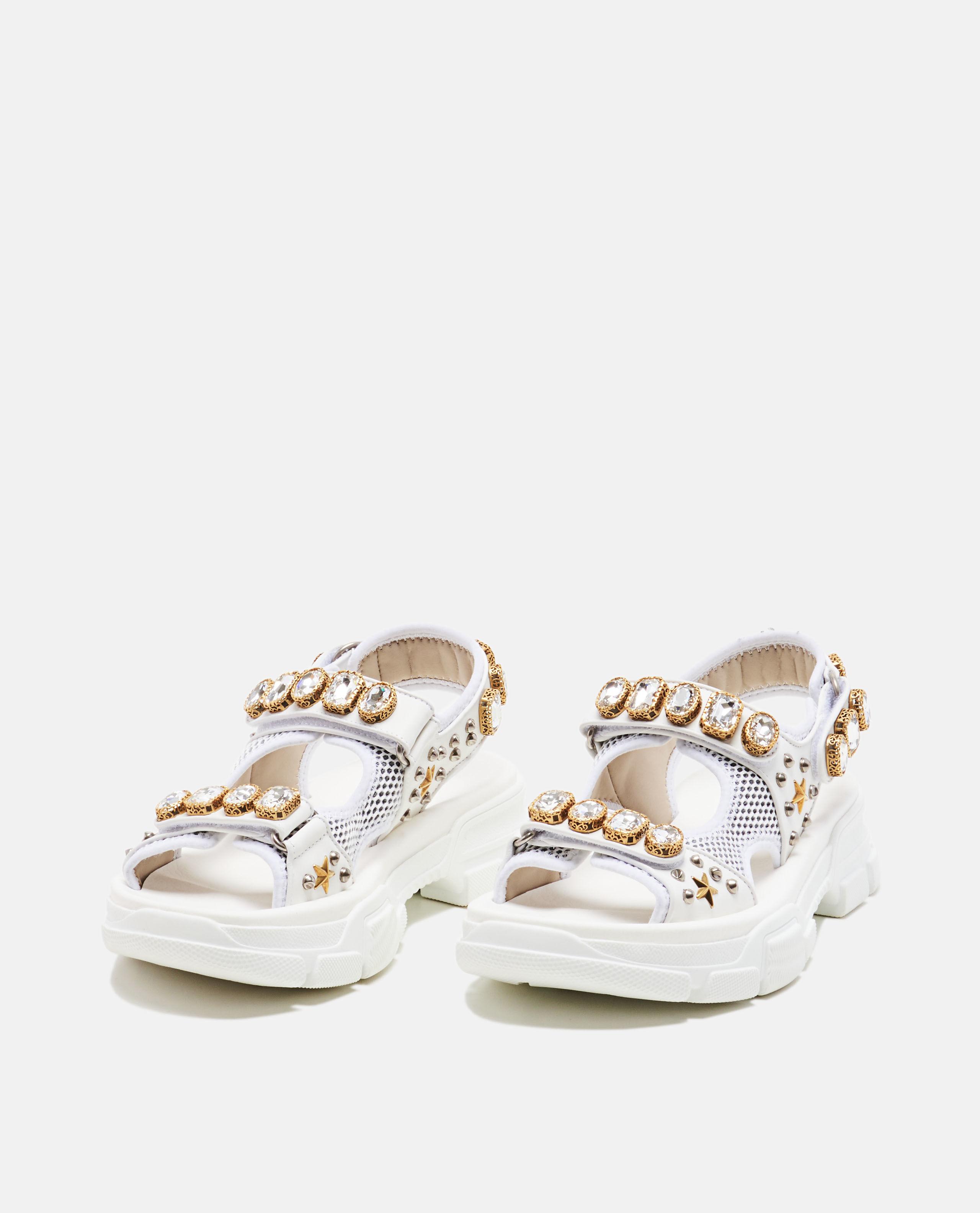 gucci leather and mesh sandal with crystals