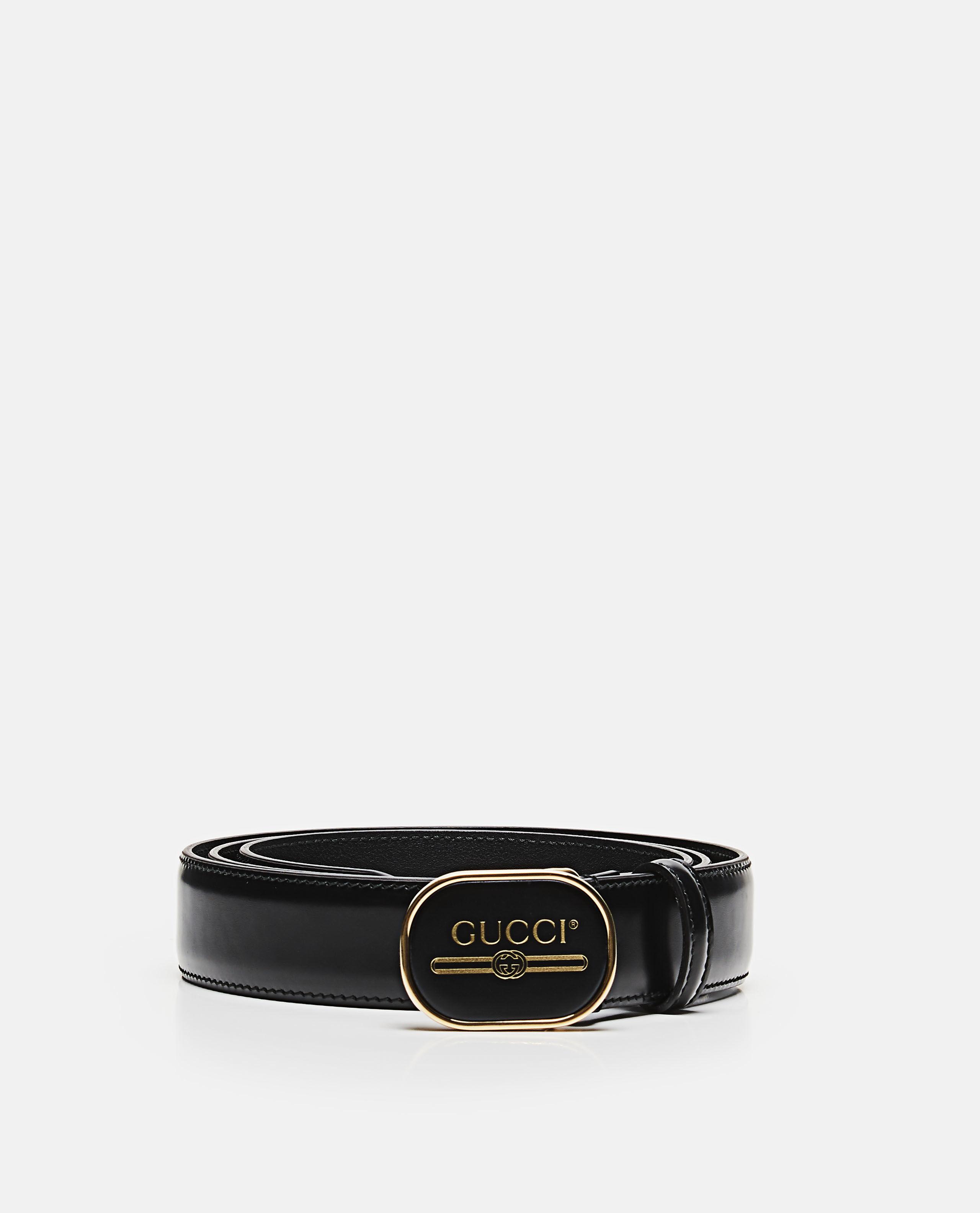 leather belt with gucci print buckle