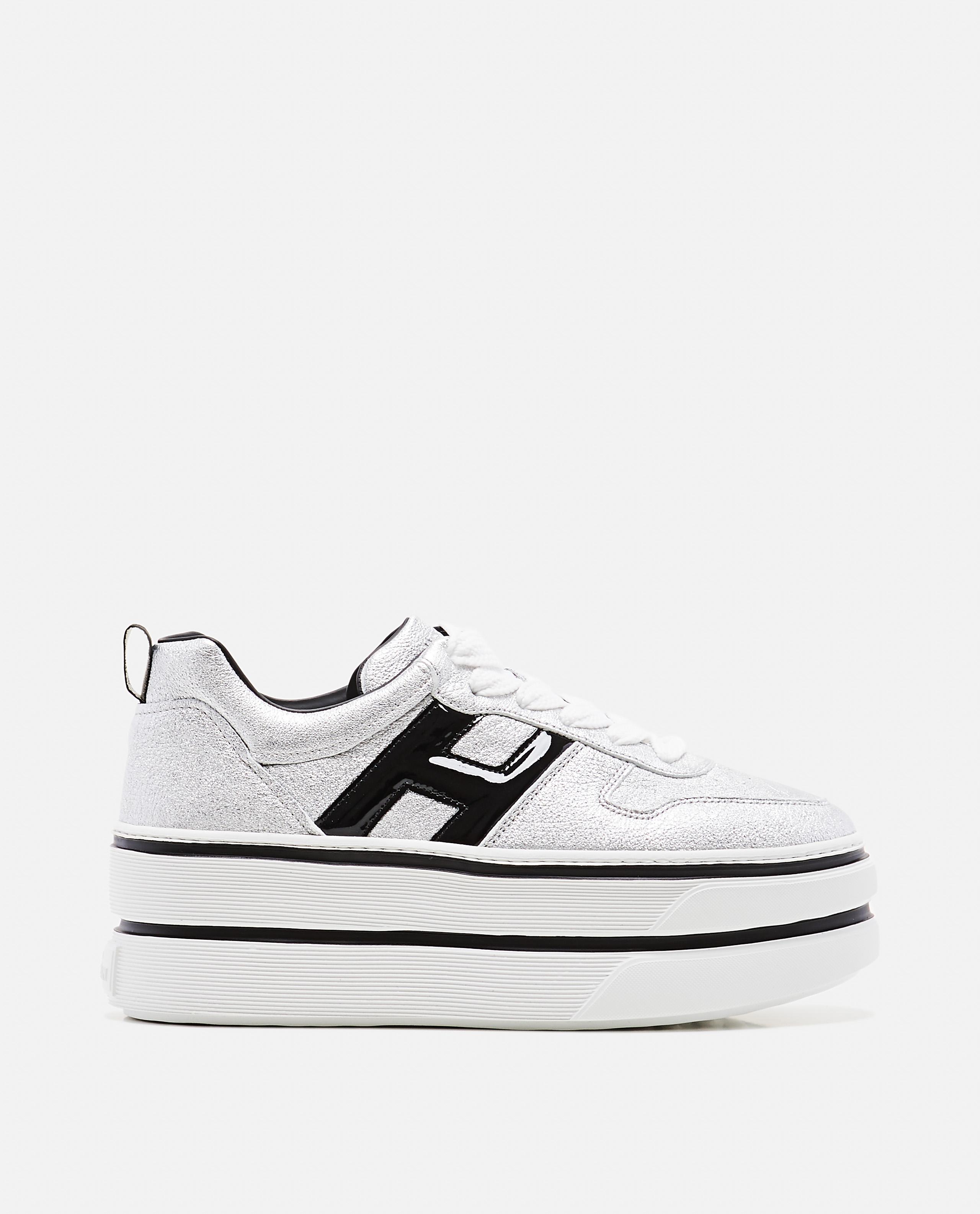 Sneakers | Sneaker Maxi H449 in pelle bianca con profili silver Bianco |  Hogan Donna ~ Ematch