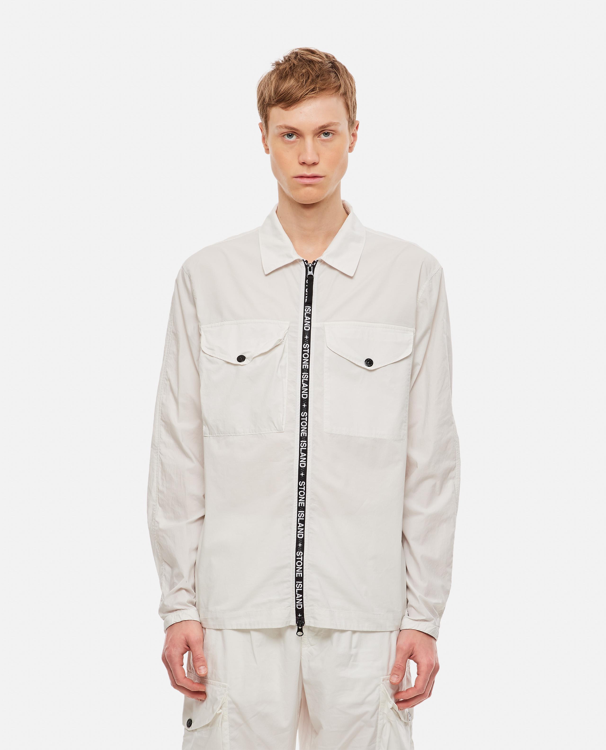 Stone Island Stretch Cotton Overshirt in White for Men | Lyst