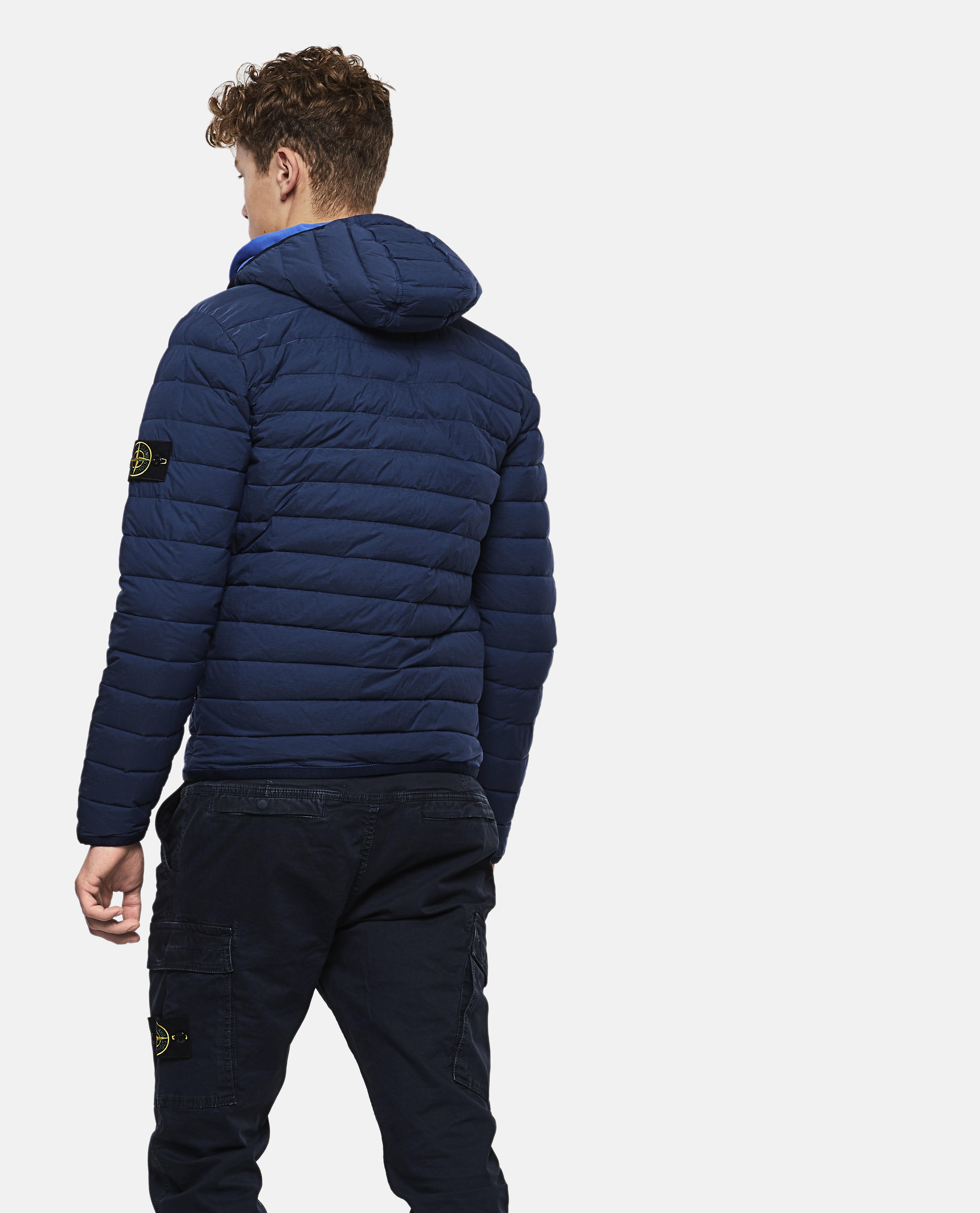 Stone Island Synthetic Zip Hooded Loom Down Jacket in Blue for Men - Lyst