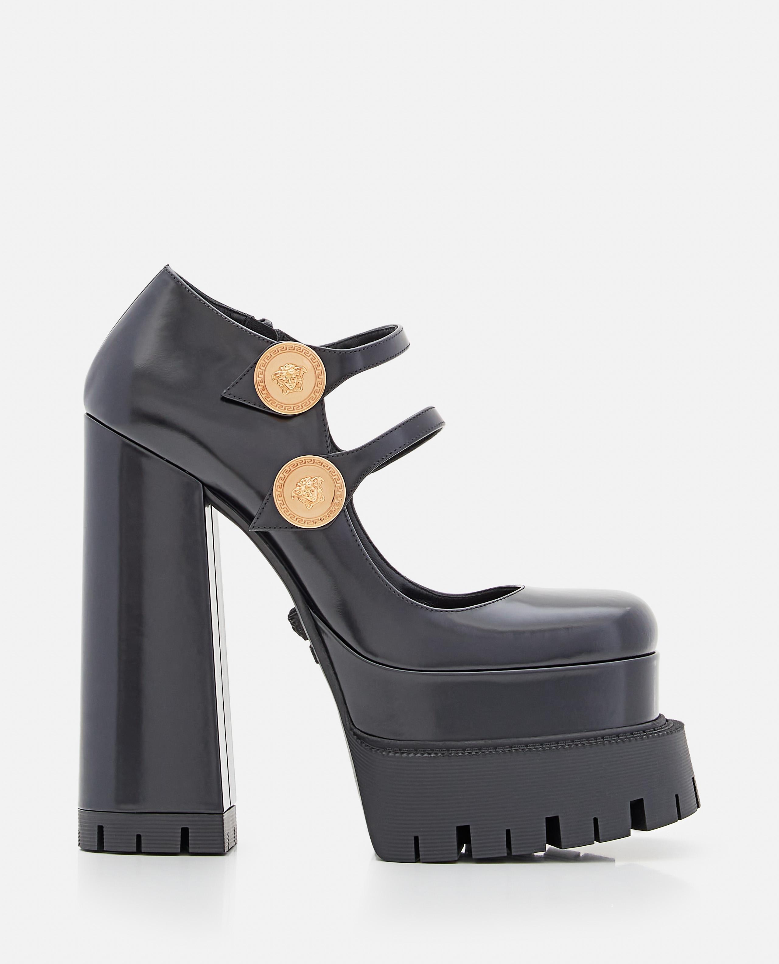 Versace Mary Jane Leather Platform Heels in Gray | Lyst