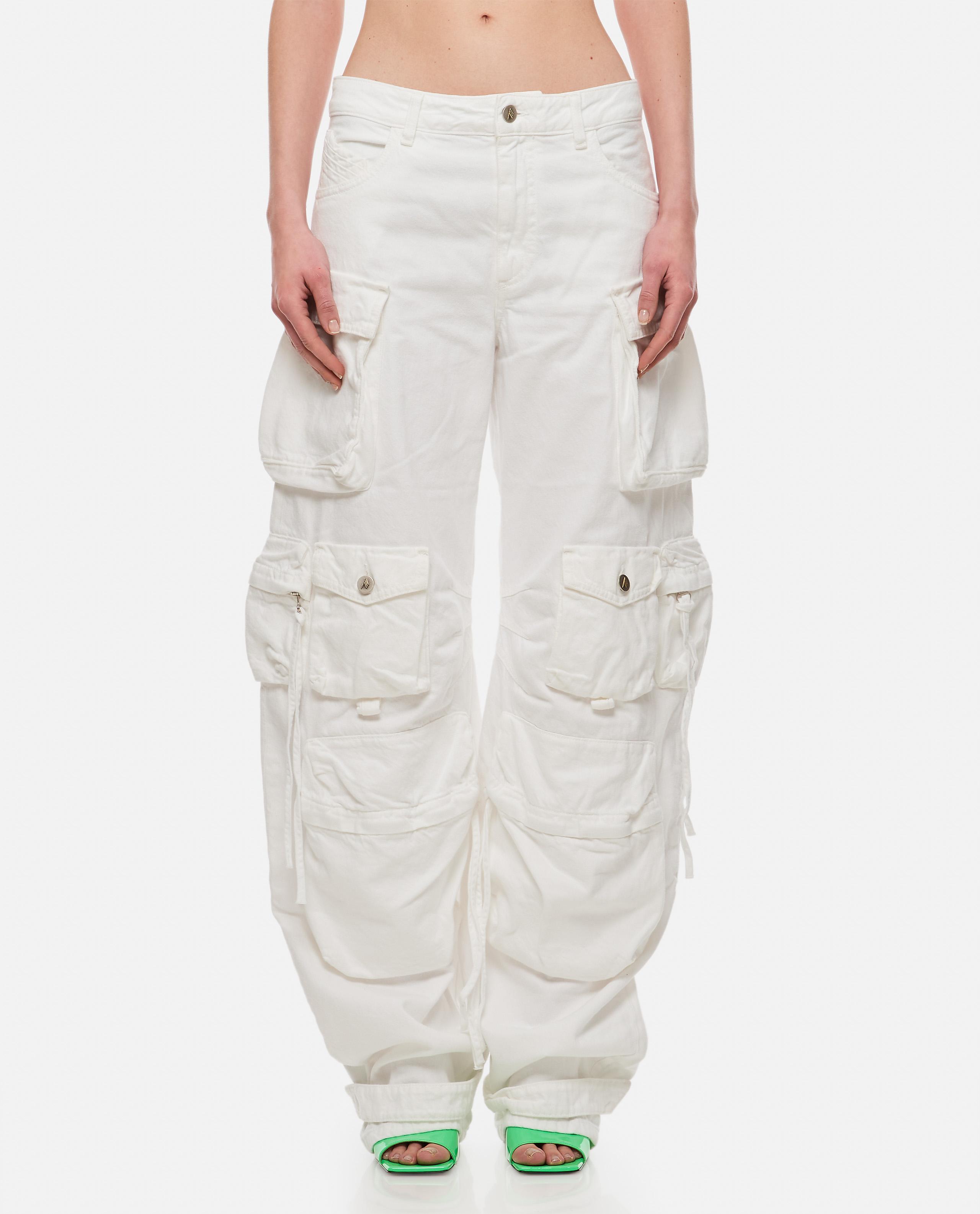 The Attico Fern Denim Cargo Trousers in White | Lyst
