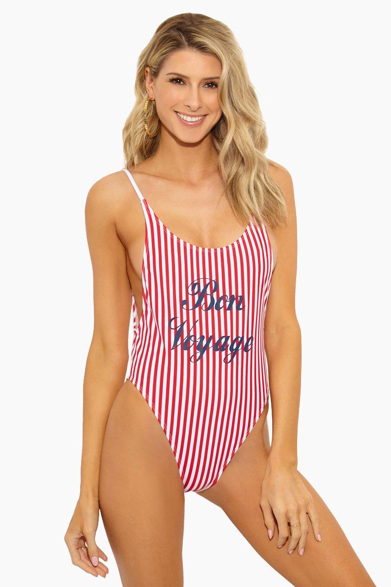 Private Party Bon Voyage Tank High Cut One Piece Swimsuit In Red White Stripe Print Red Lyst