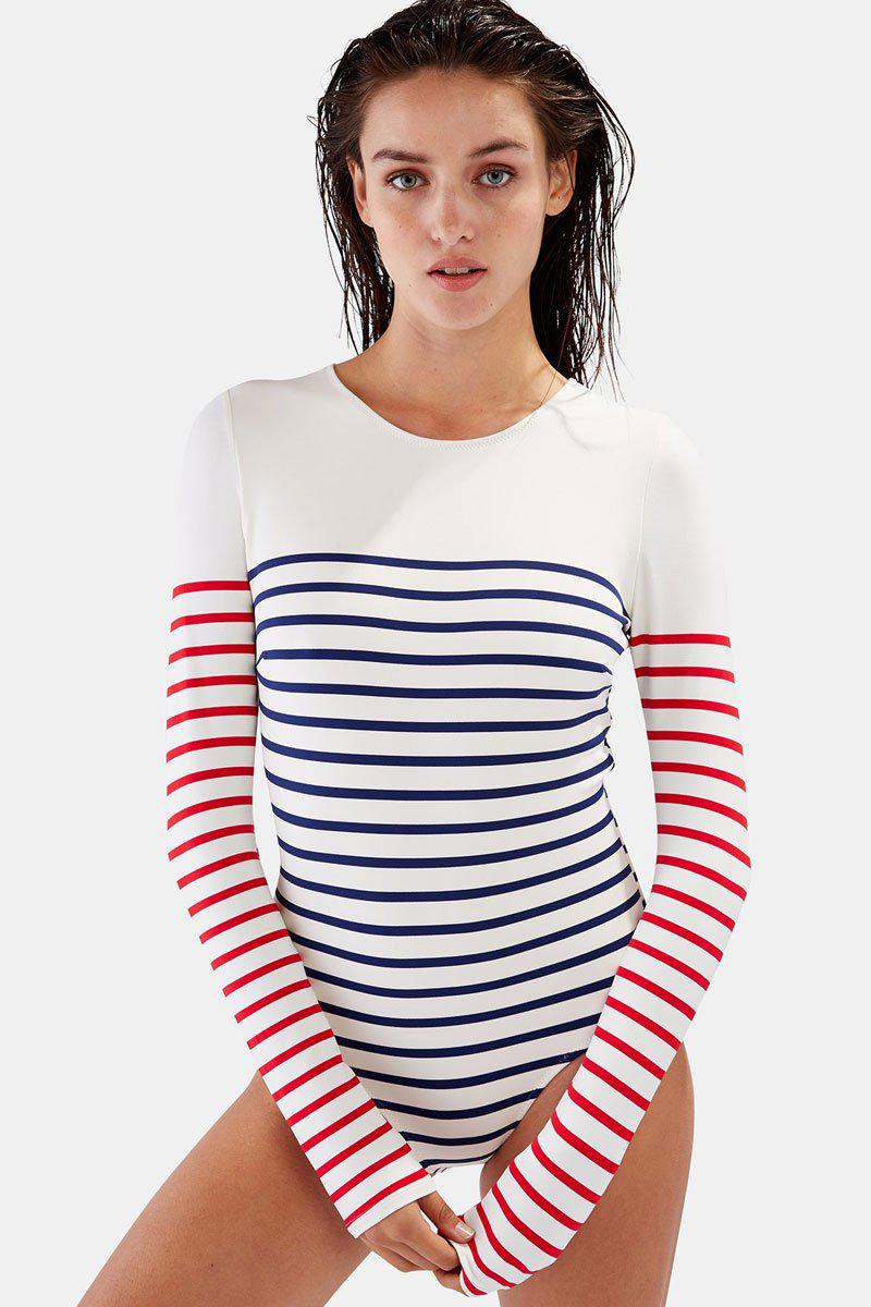 striped long sleeve swimsuit