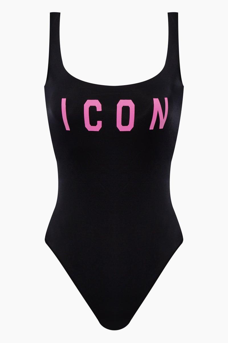 Dsquared Icon Low Back One Piece Swimsuit In Black Fuchsia Pink Black Lyst