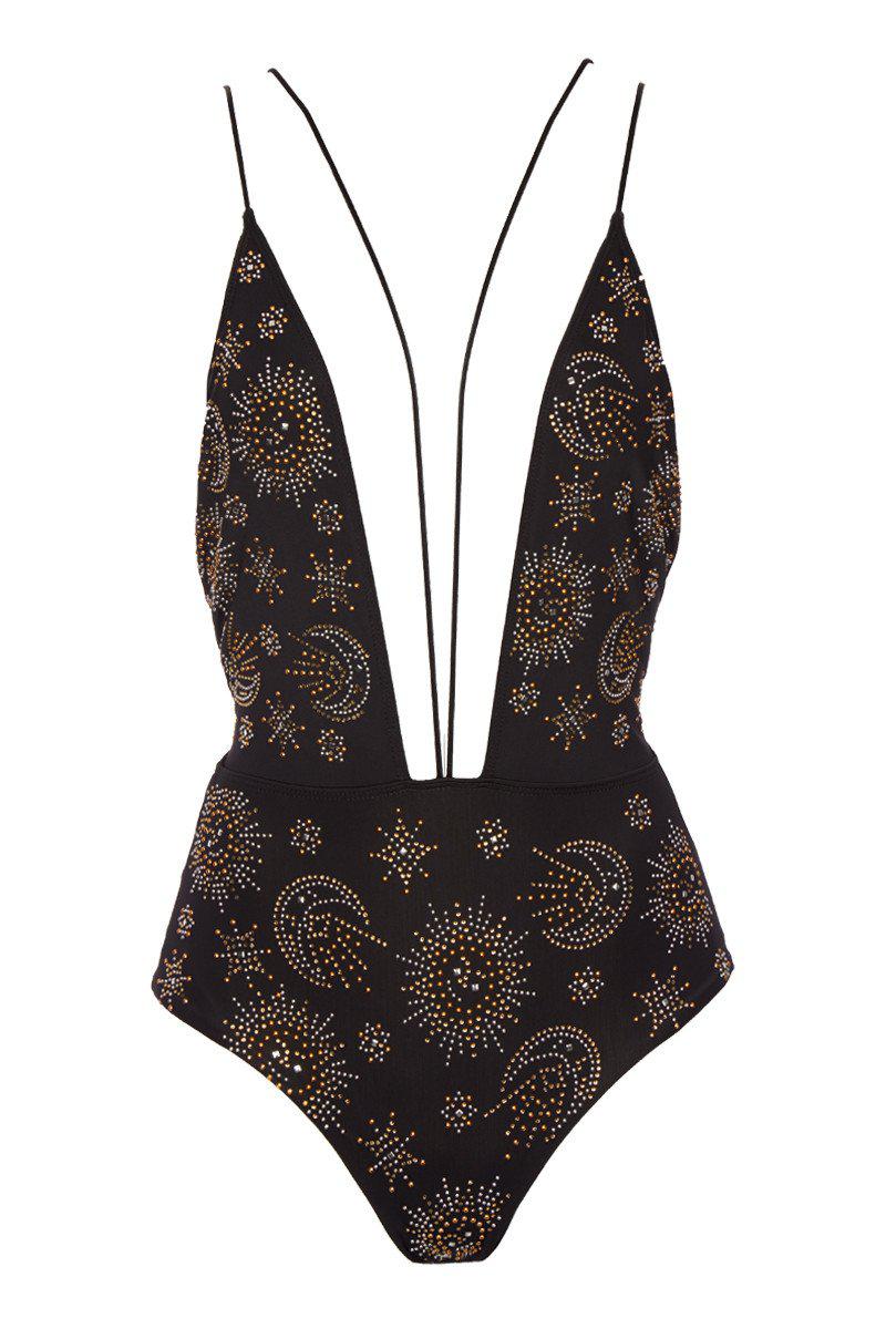 Beach Riot Synthetic Eclipse Deep V One Piece Swimsuit - Zodiac Moon in ...