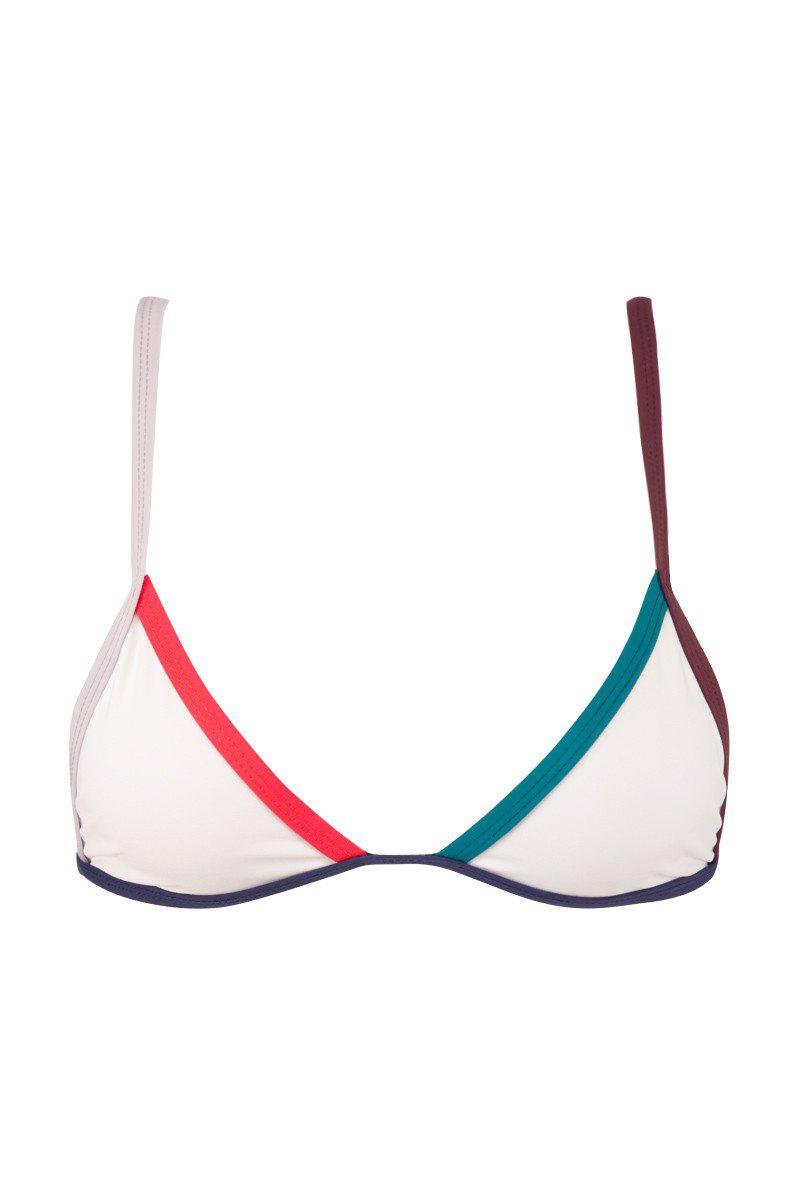 white bikini with colorful trim