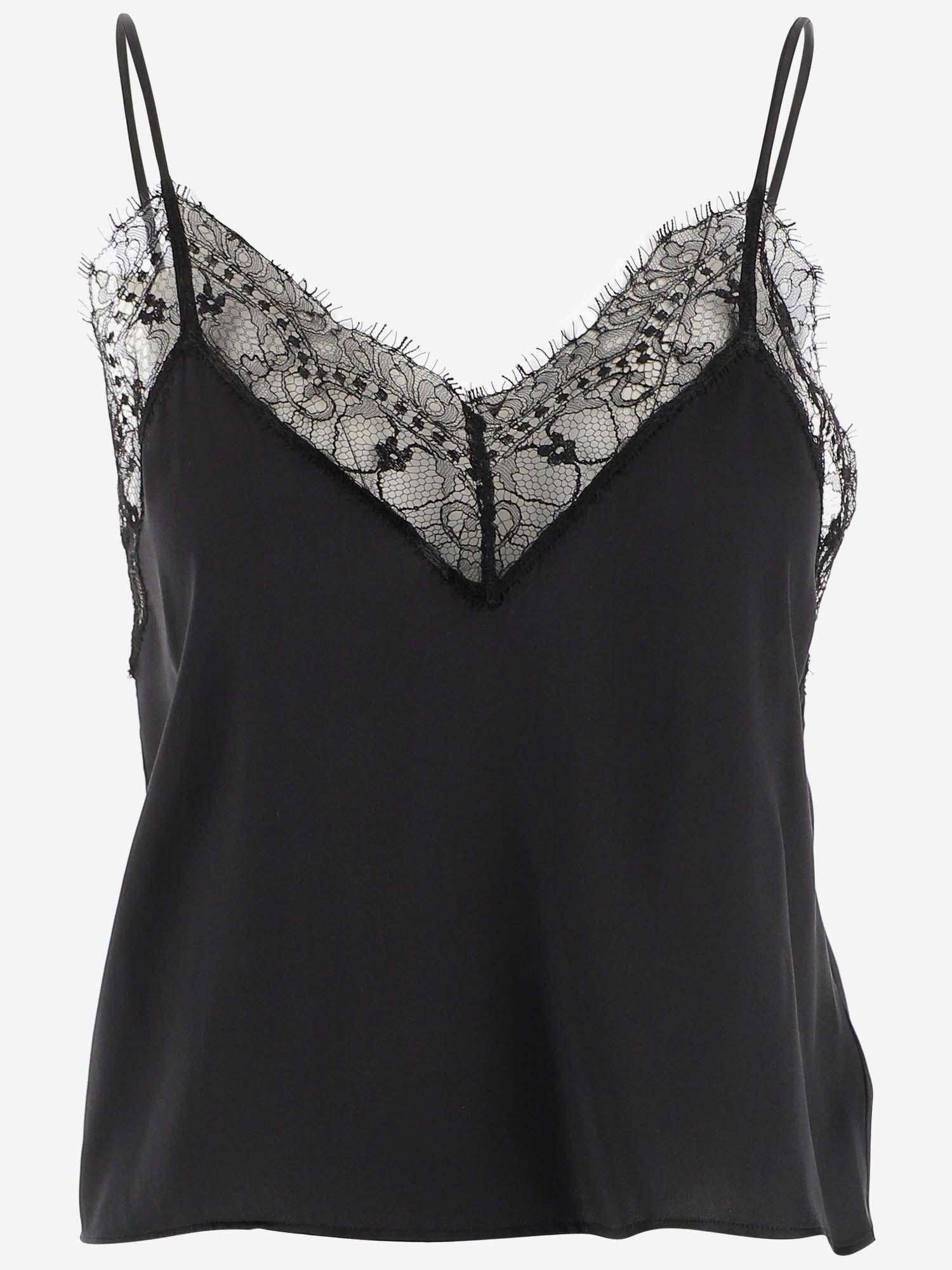 AMI Lace And Silk Top in Black | Lyst