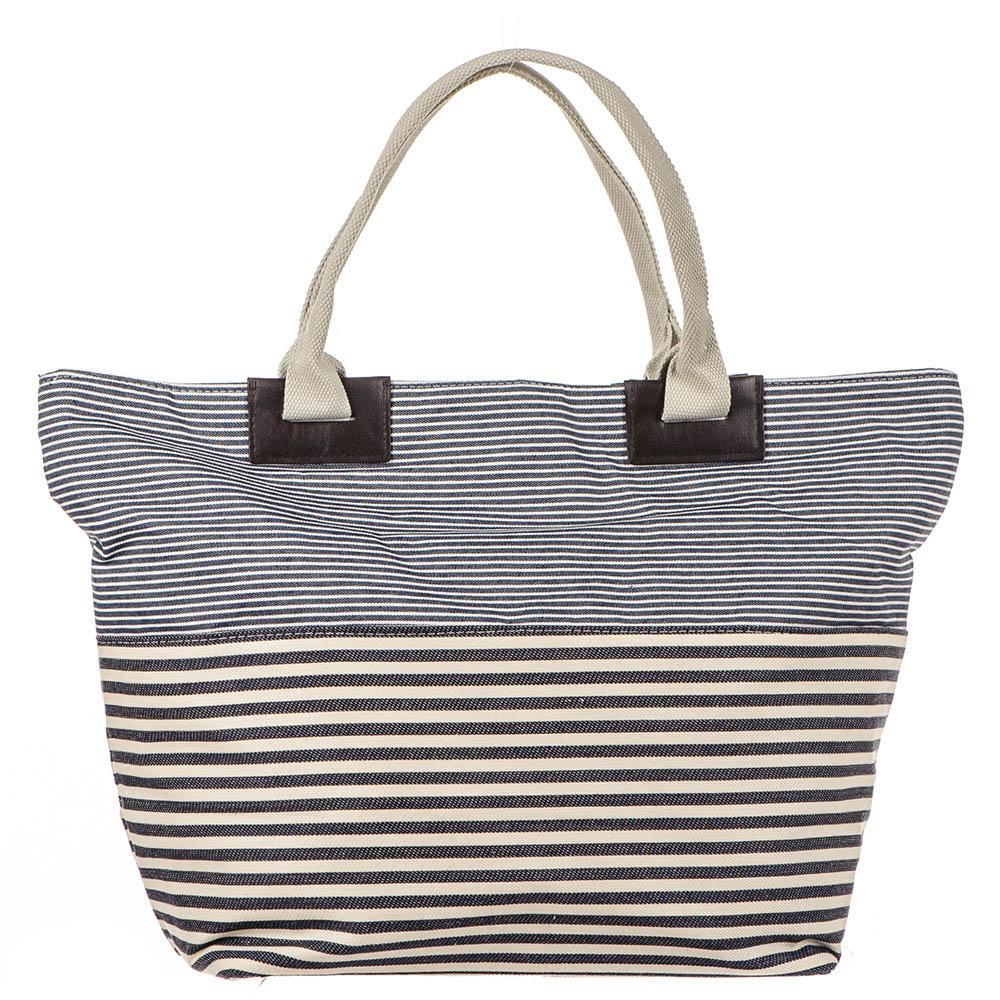 navy and white striped beach bag