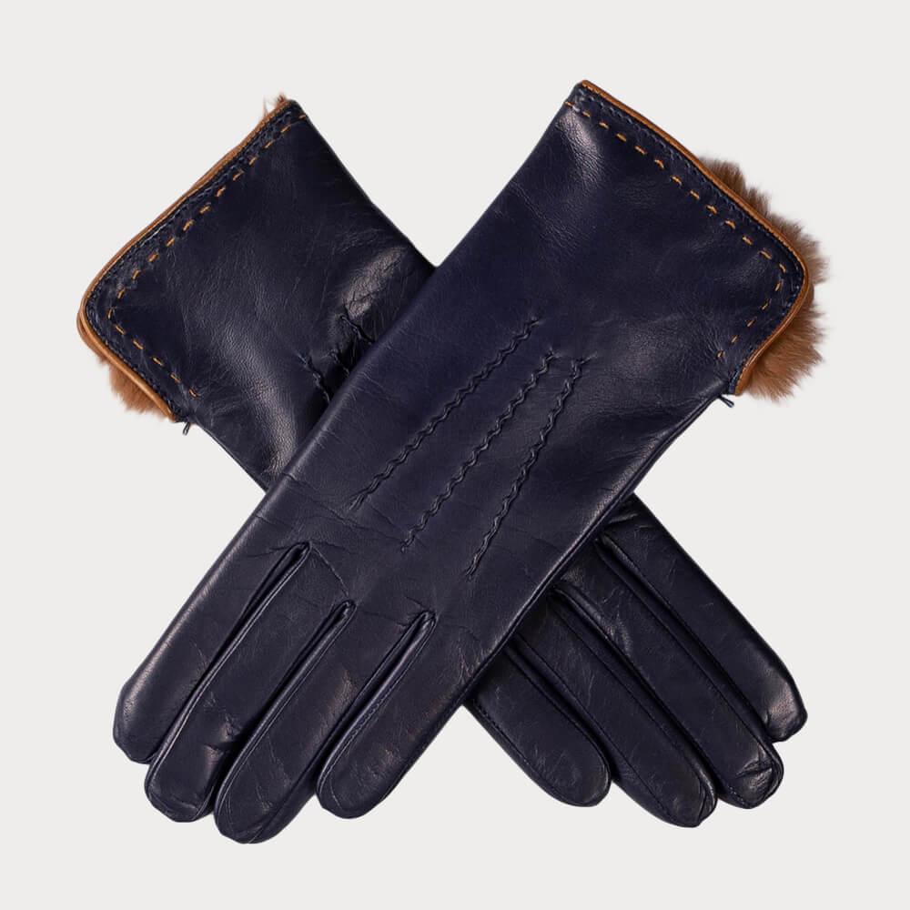 Black leather gloves with on sale rabbit fur lining