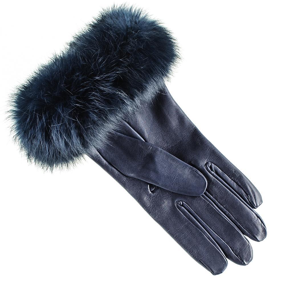blue leather gloves ladies