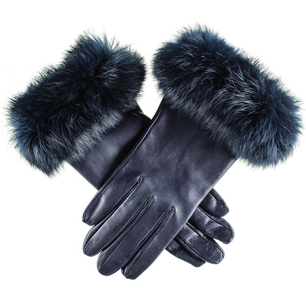 womens black leather gloves with fur