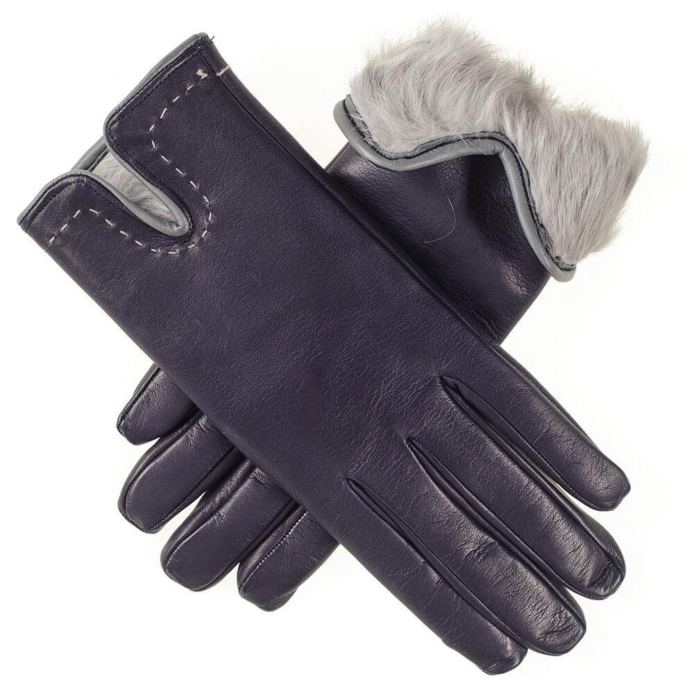 Black.co.uk Navy And Grey Rabbit Fur Lined Leather Gloves in Blue Lyst