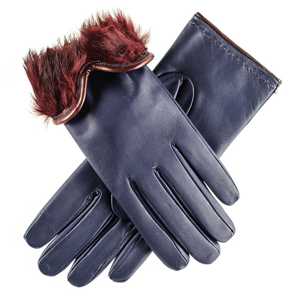 Black Navy And Burgundy Rabbit Fur Lined Leather Gloves in Blue Lyst