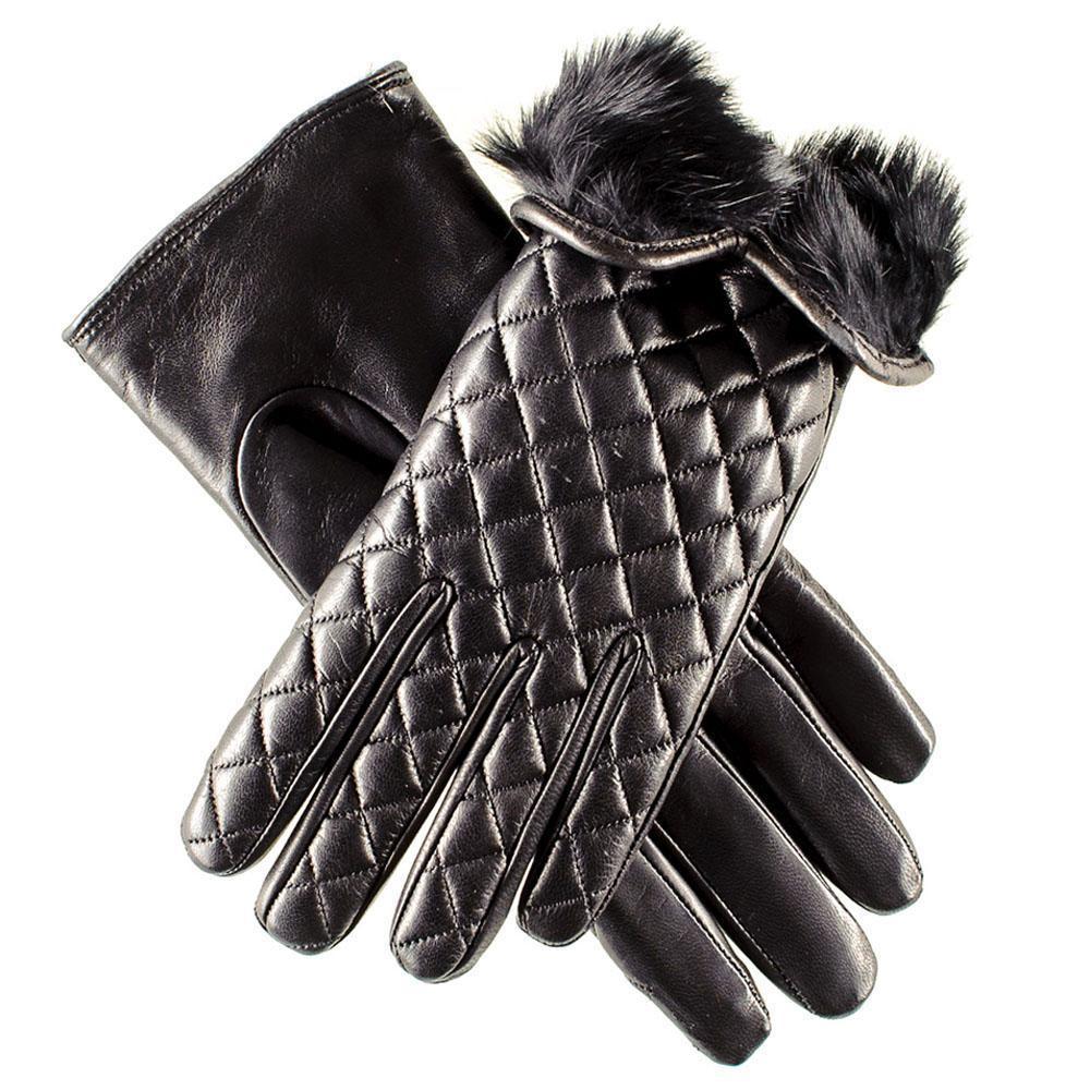 Black.co.uk Rabbit Fur Lined Italian Quilted Leather Gloves in Black - Lyst