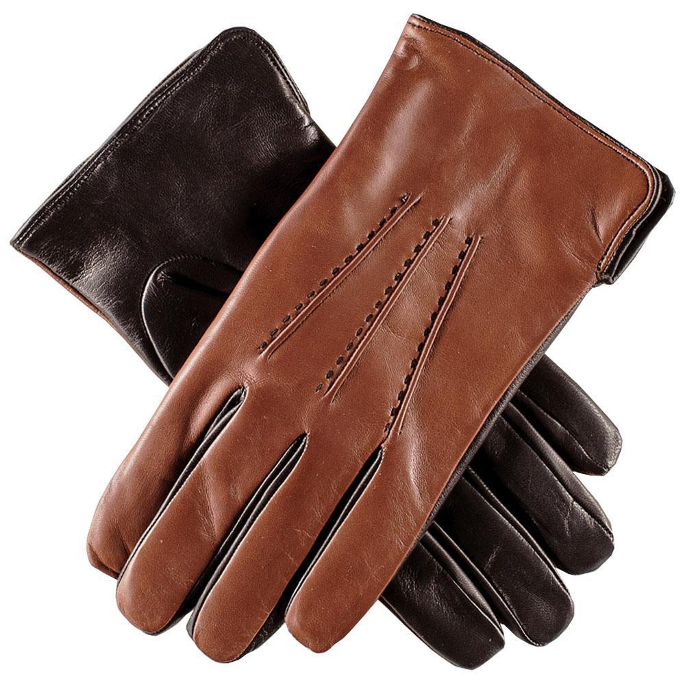 Black.co.uk Men's Tobacco And Black Leather Gloves Cashmere Lined for