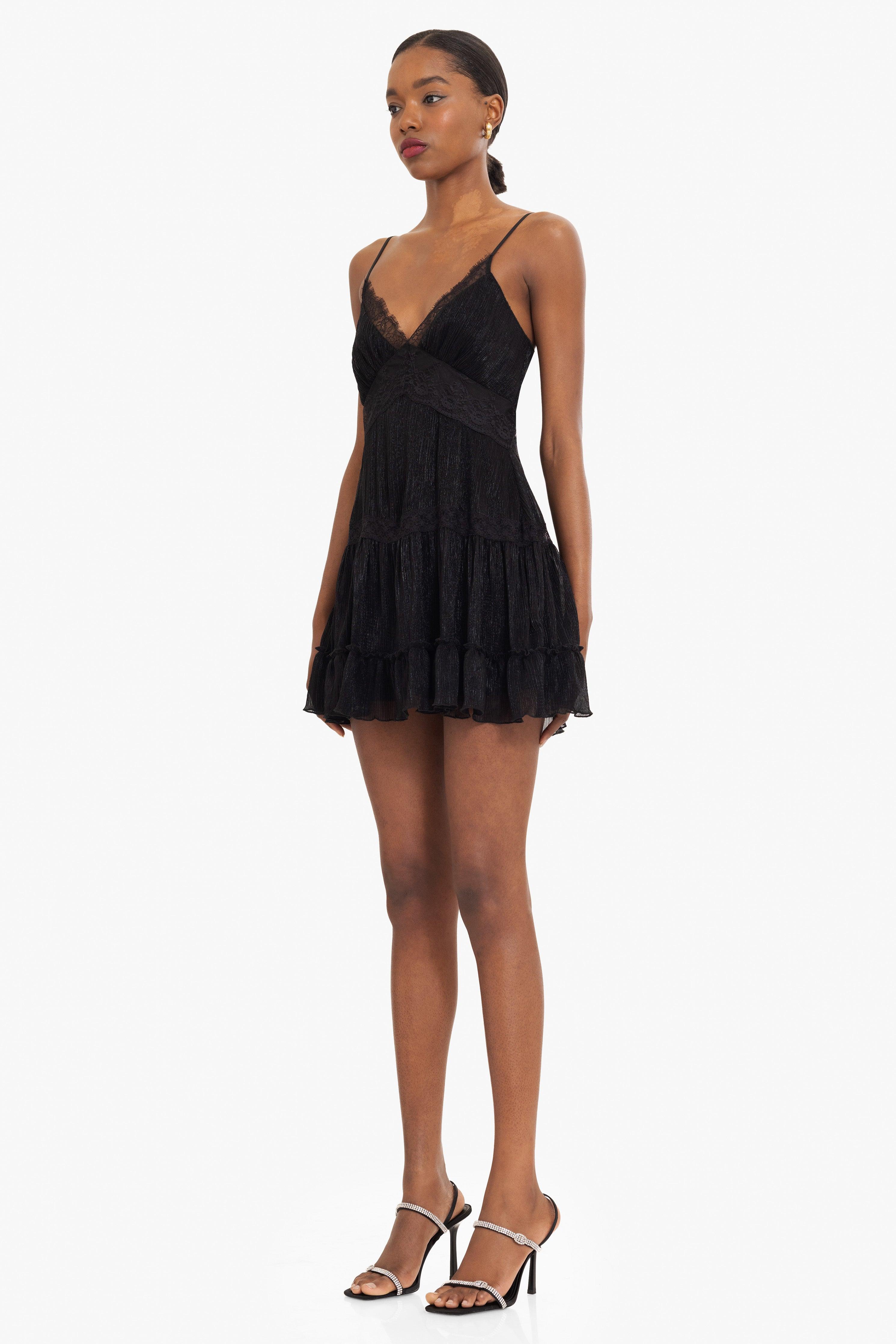 Black Halo Maia Lace Mini Dress in Black