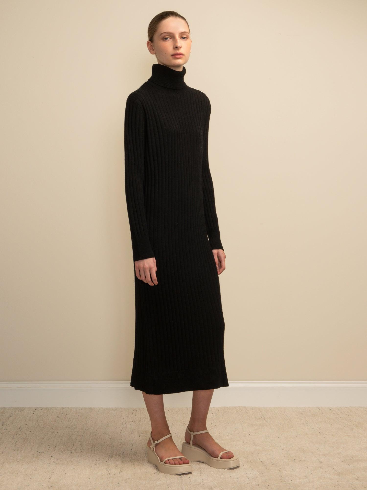 PURE CASHMERE NYC Rib Turtleneck Maxi Dress in Natural | Lyst