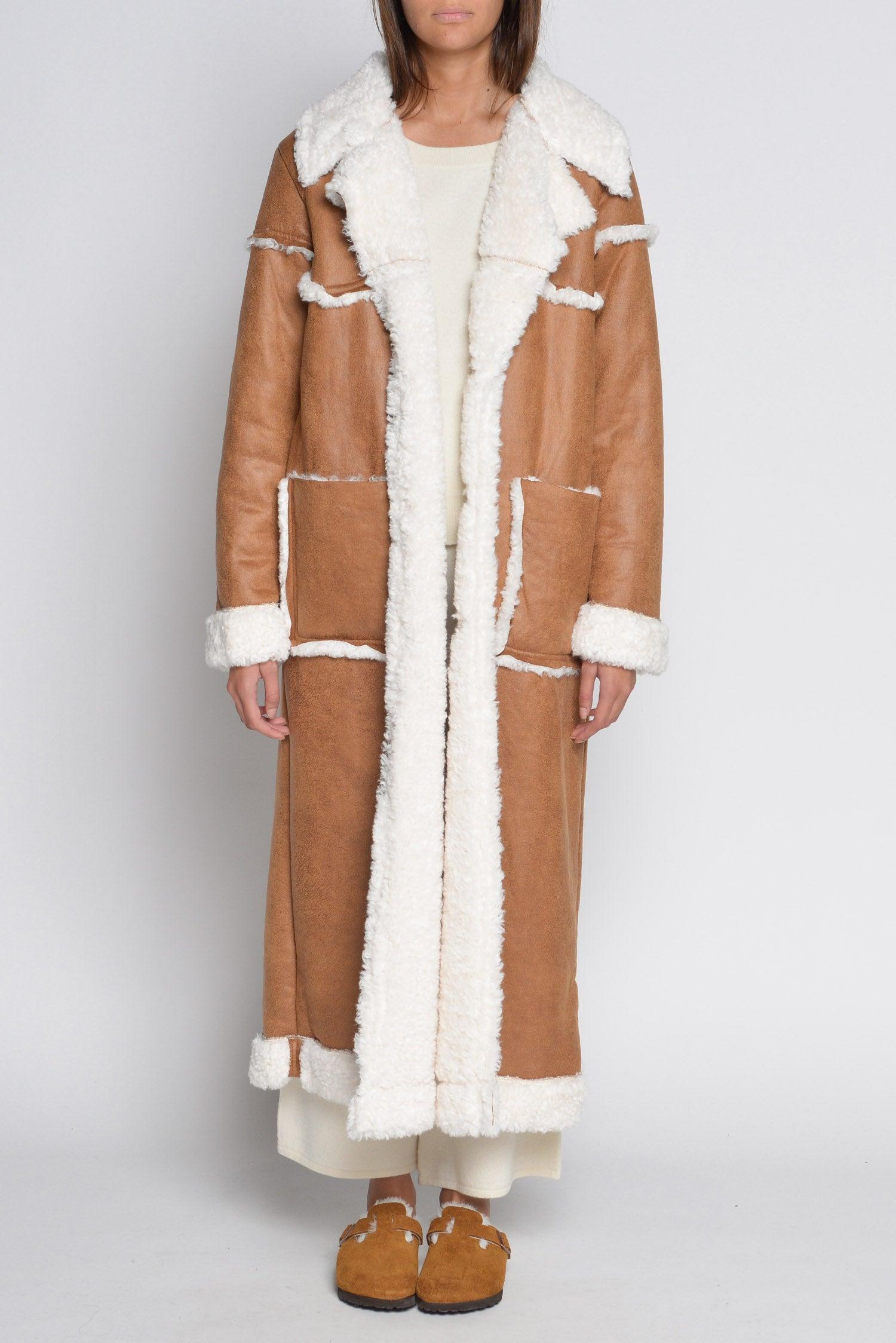WEILI ZHENG 's Ecomontone Coat With Brown Contrast Fur in White | Lyst