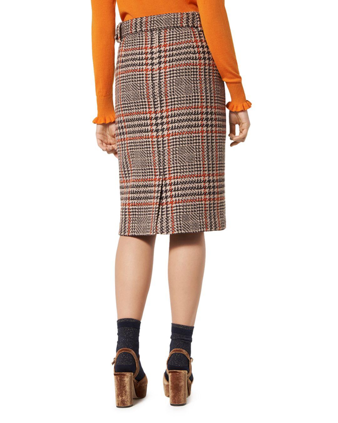 LK Bennett Tweed Aimee Houndstooth Check Pencil Skirt in Brown - Lyst