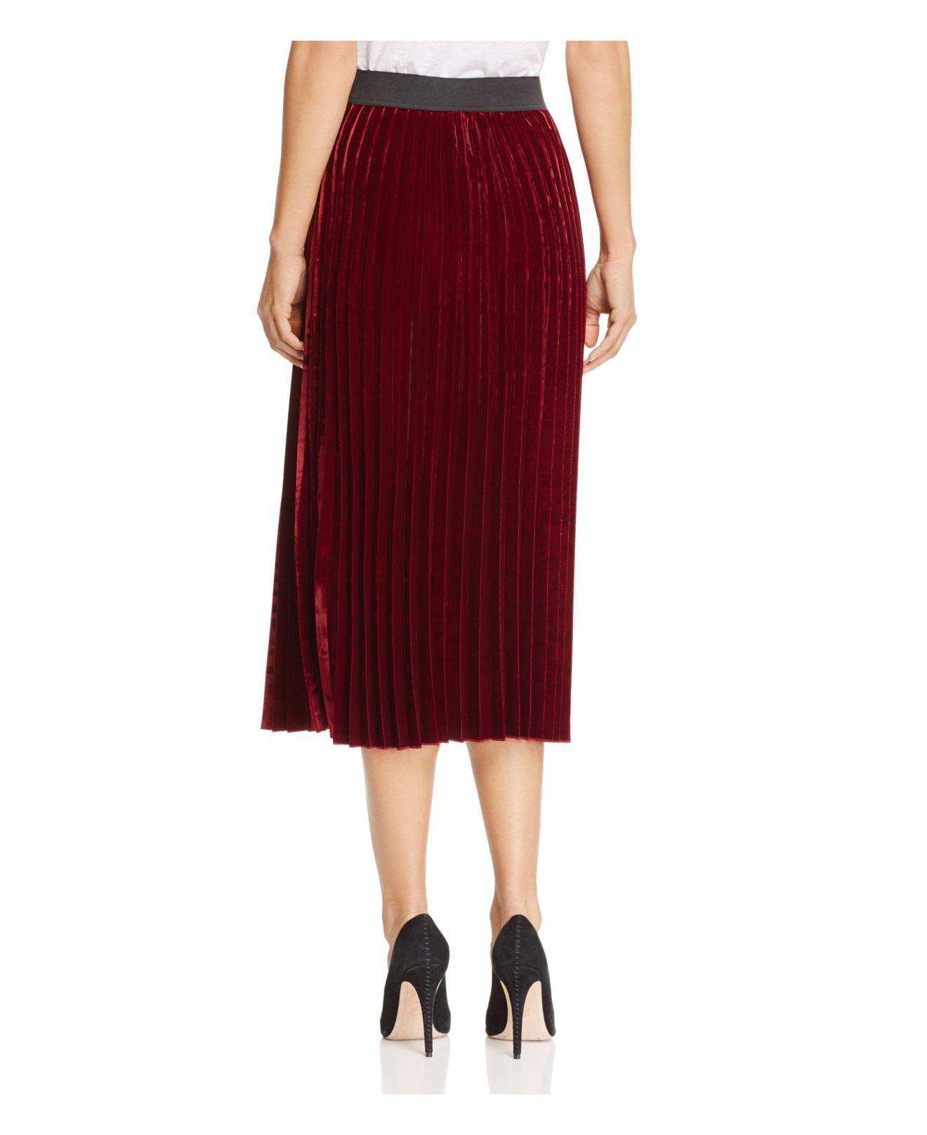 Maje Pleated Velvet Skirt in Burgundy (Red) - Lyst