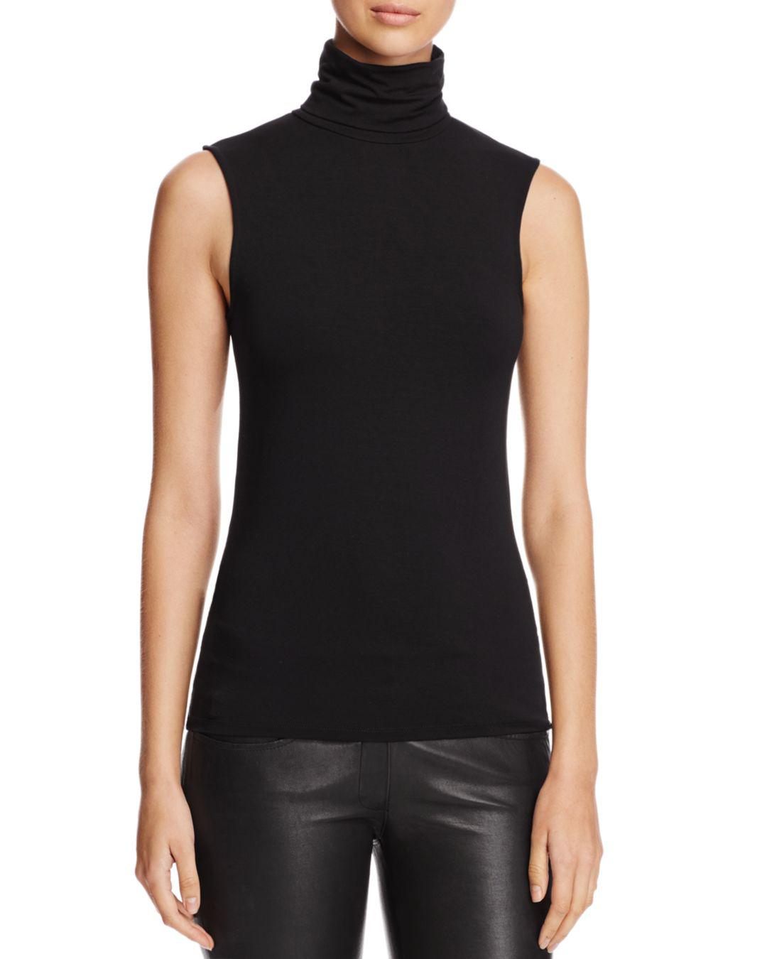 Majestic Filatures Leather Sleeveless Turtleneck Top in Black Lyst