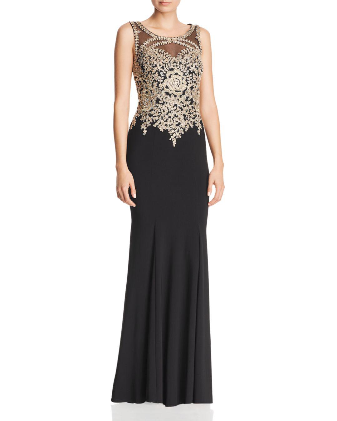 betsy and adam embellished embroidered gown