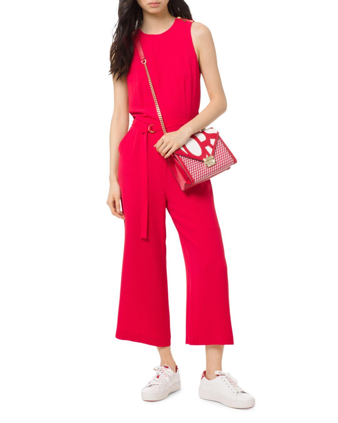 Michael - Crepe Belted Jumpsuit in Scarlet (Red) -