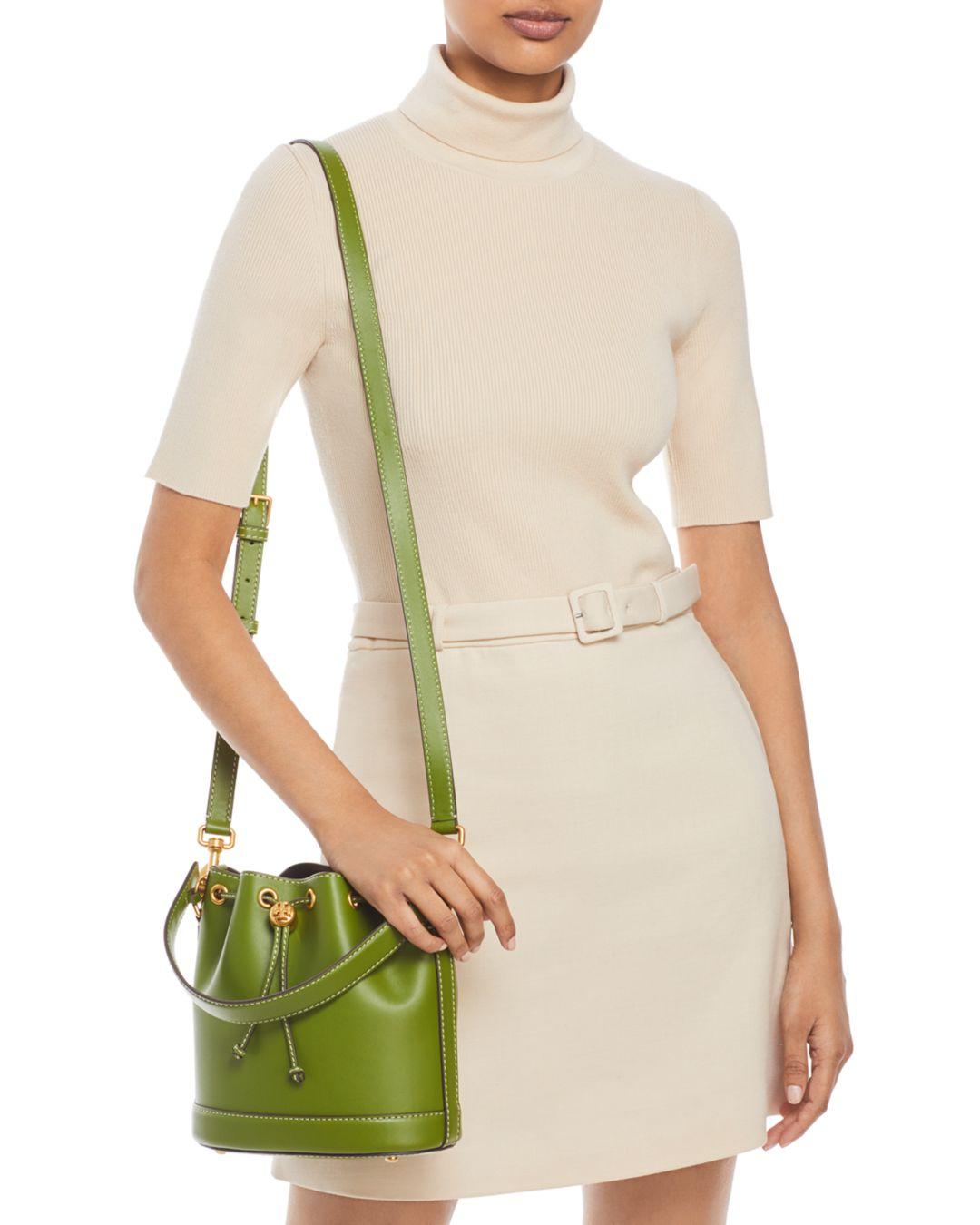 Tory Burch Leather Bucket Bag in Green | Lyst
