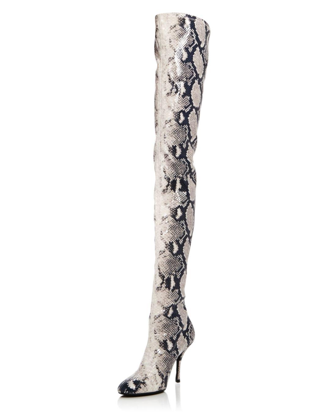 snakeskin print over the knee boots